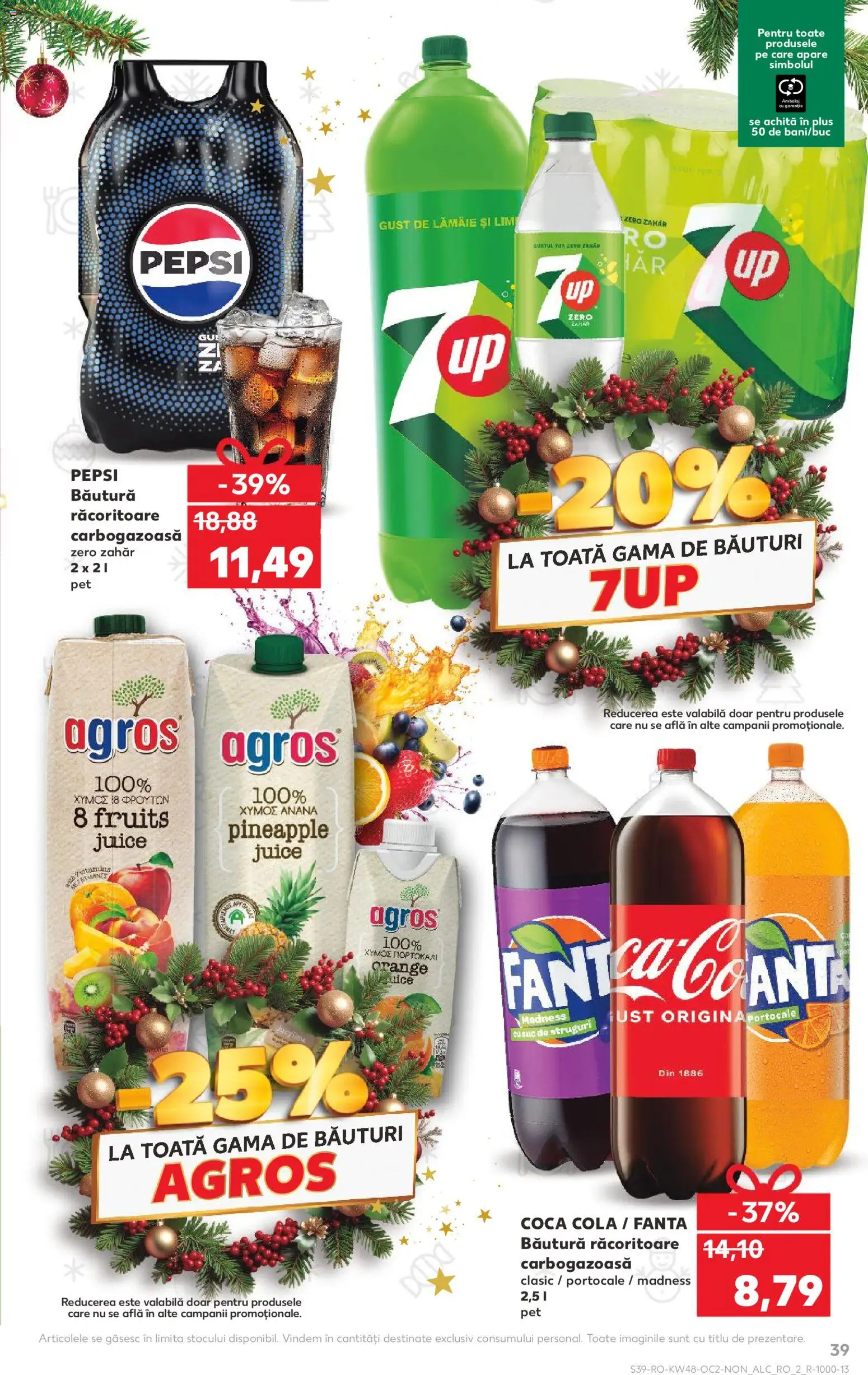 Kaufland RO akciós ujság - amely érvényes a következő dátumtól: 26.11.2025 | Oldal: 39 | Termékek: Pepsi, Fanta, Coca Cola, Cola