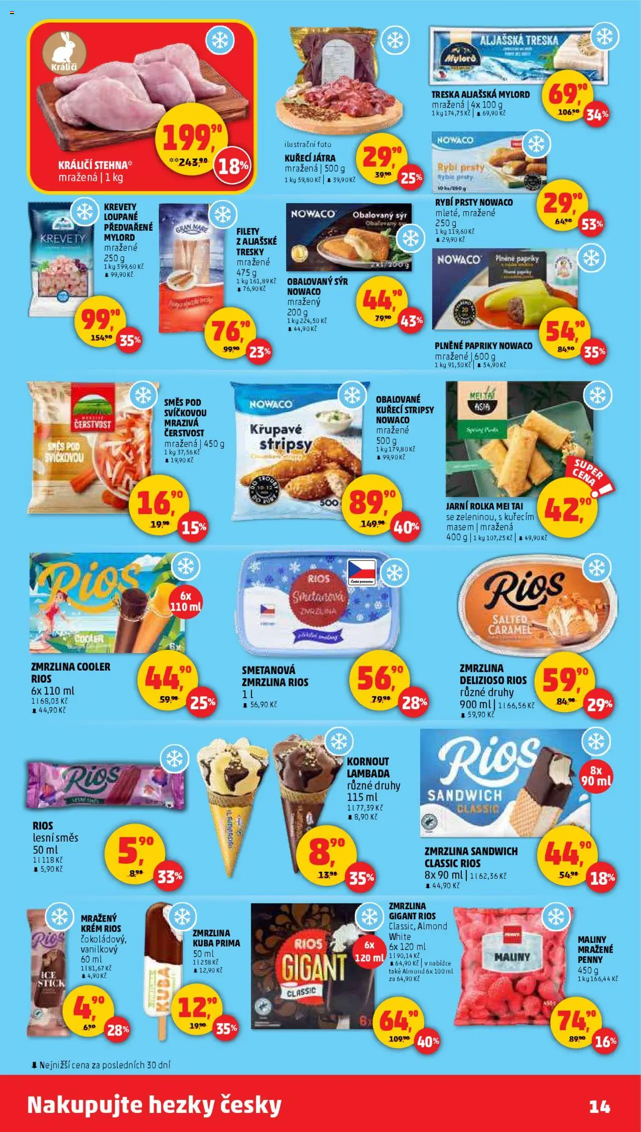 Penny Market leták - Čtvrtečník od 09.10.2025 | Strana: 14 | Produkty: Sýr, Aljašská treska, Krevety loupané, Rios