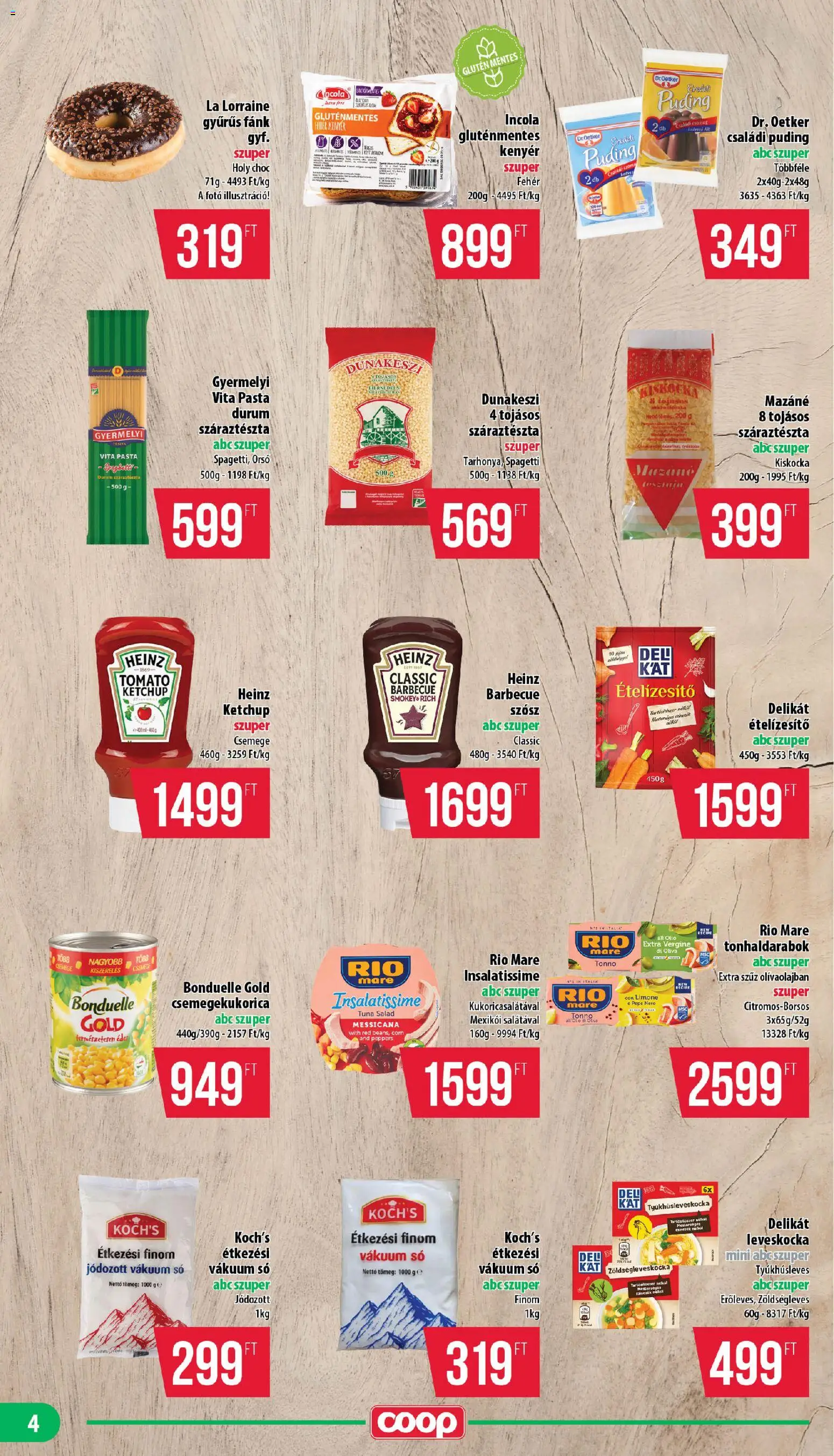 COOP akciós ujság - amely érvényes a következő dátumtól: 13.11.2025 | Oldal: 4 | Termékek: Fánk, Ketchup, Száraztészta, Só