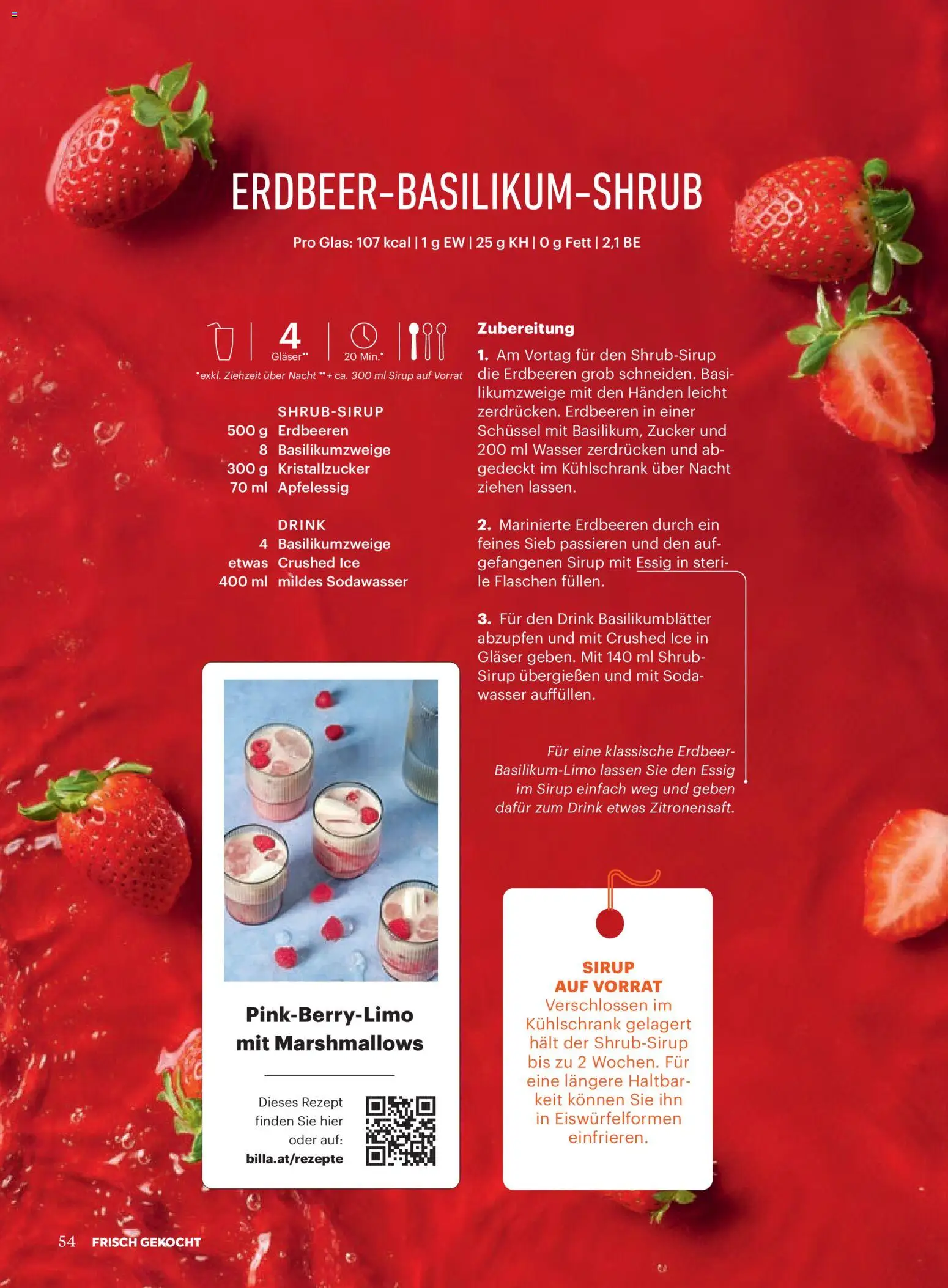 Billa Frisch Gekocht gültig ab 01.05.2026 | Seite: 54 | Produkte: Erdbeeren, Wasser, Zucker, Kühlschrank