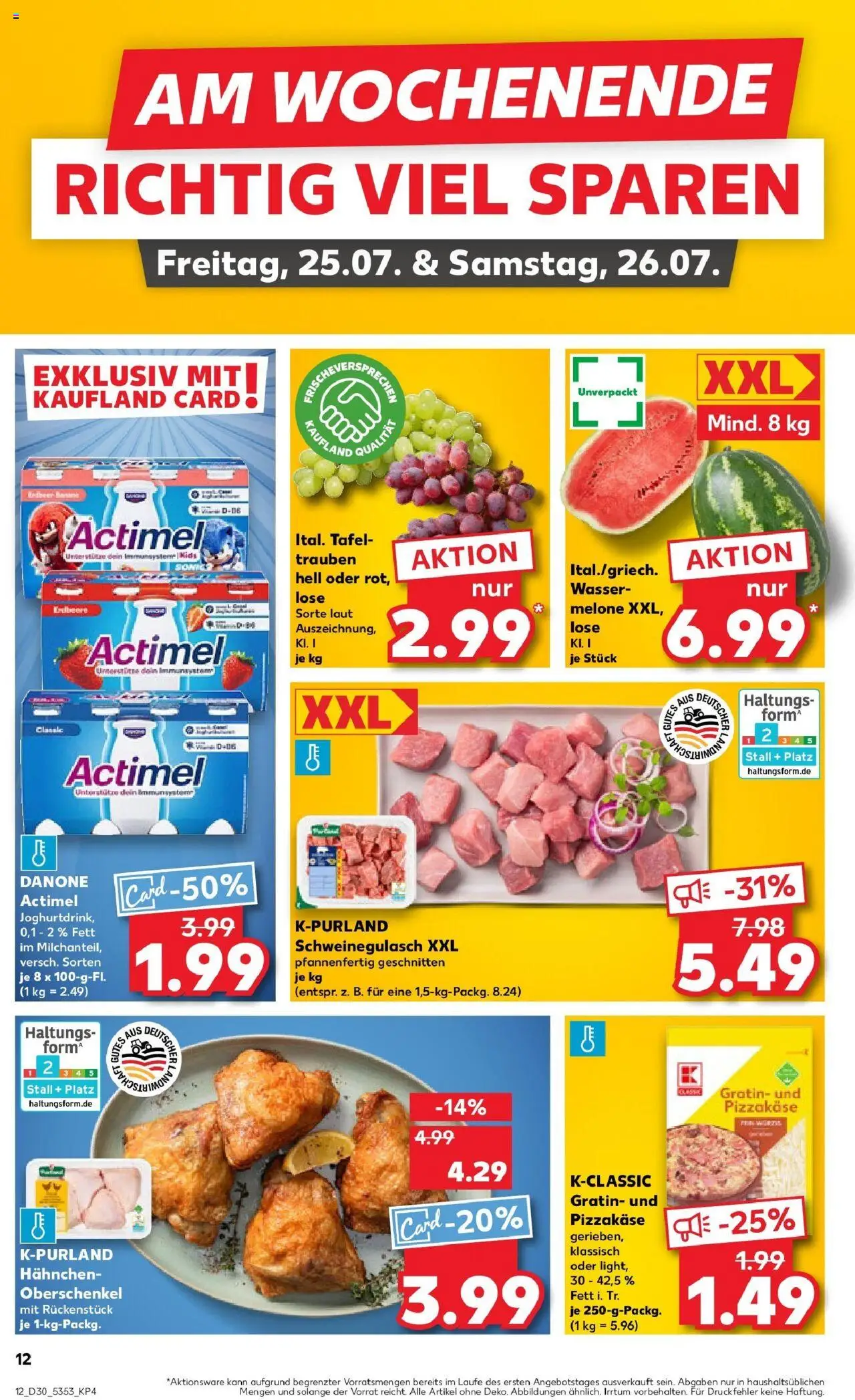 Kaufland prospekt Salzgitter	 - gültig ab dem 27.07.2025 | Seite: 27 | Produkte: Schweinegulasch, Hahnchen, Actimel, Trauben
