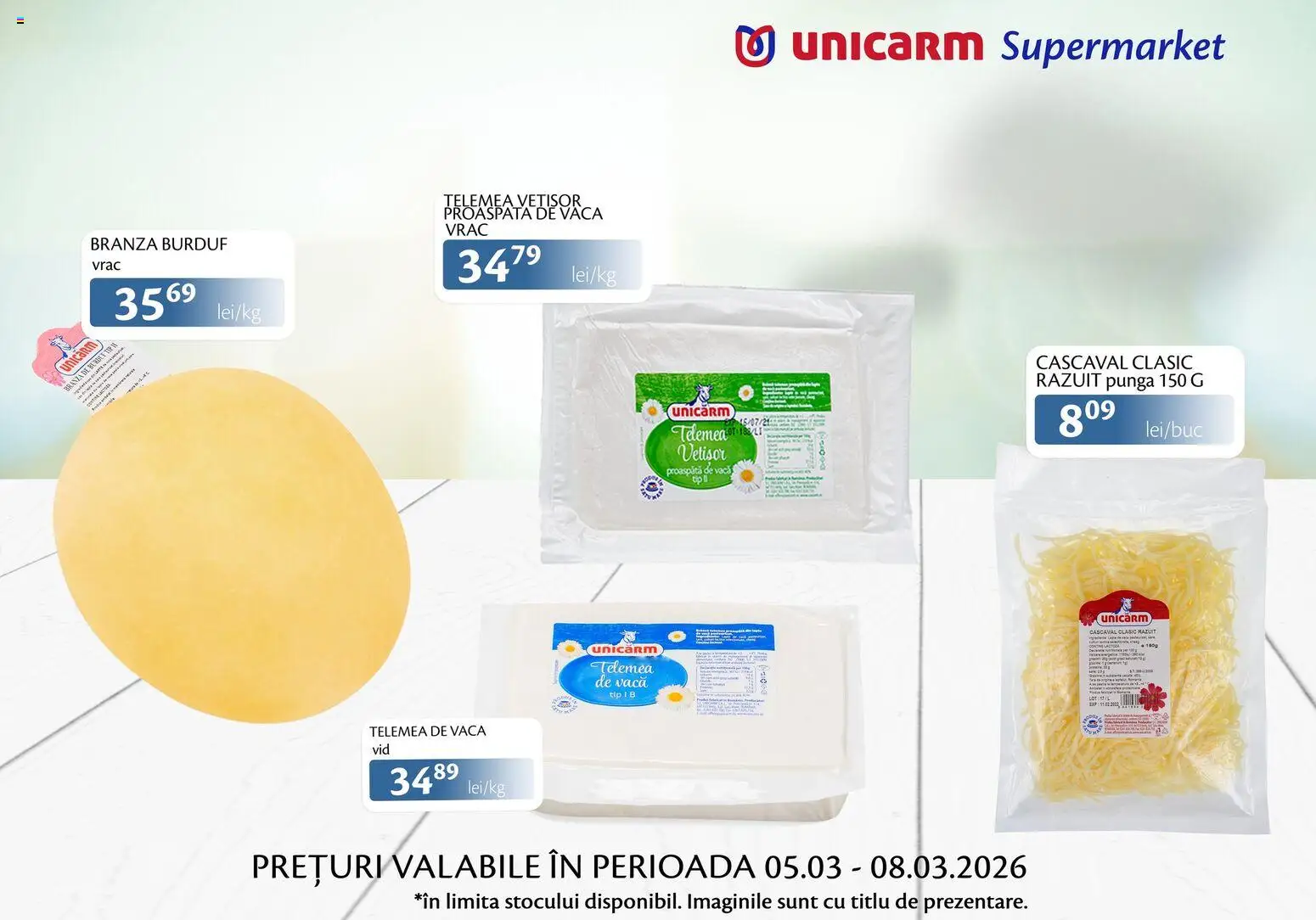 Noul catalog Unicarm – valabil de la 05.03.2026 | Pagină: 5 | Produse: Pungă, Cașcaval, Brânză