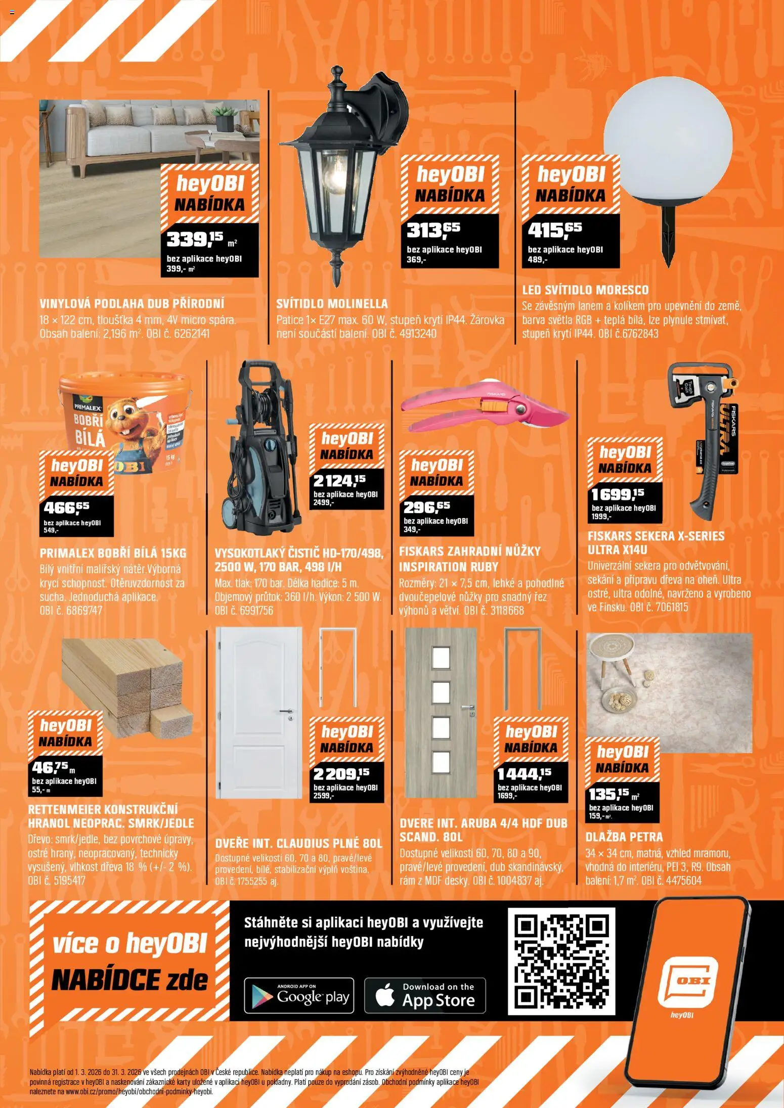 OBI leták od 01.03.2026 | Strana: 13 | Produkty: Dlažba, Fiskars, Zahradní nůžky, LED