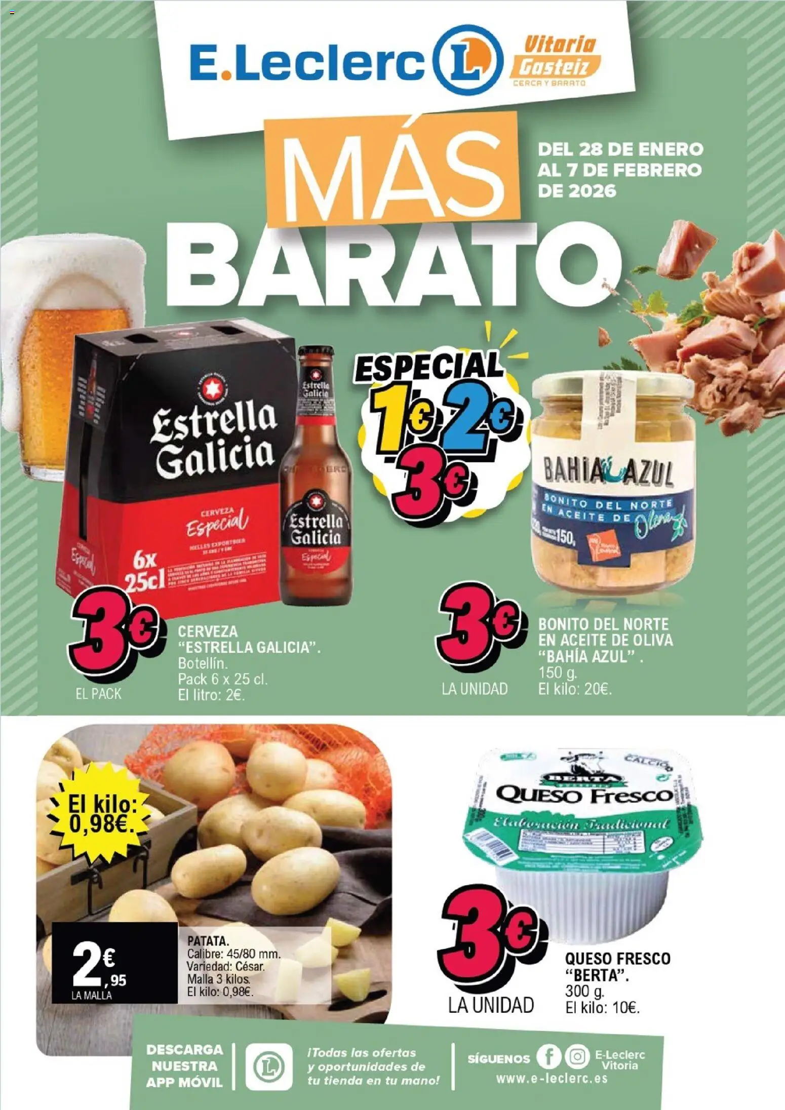E.Leclerc folleto │ válido desde el 28.01.2026 | Página: 1 | Productos: Aceite, Cerveza, Queso fresco, Aceite de oliva