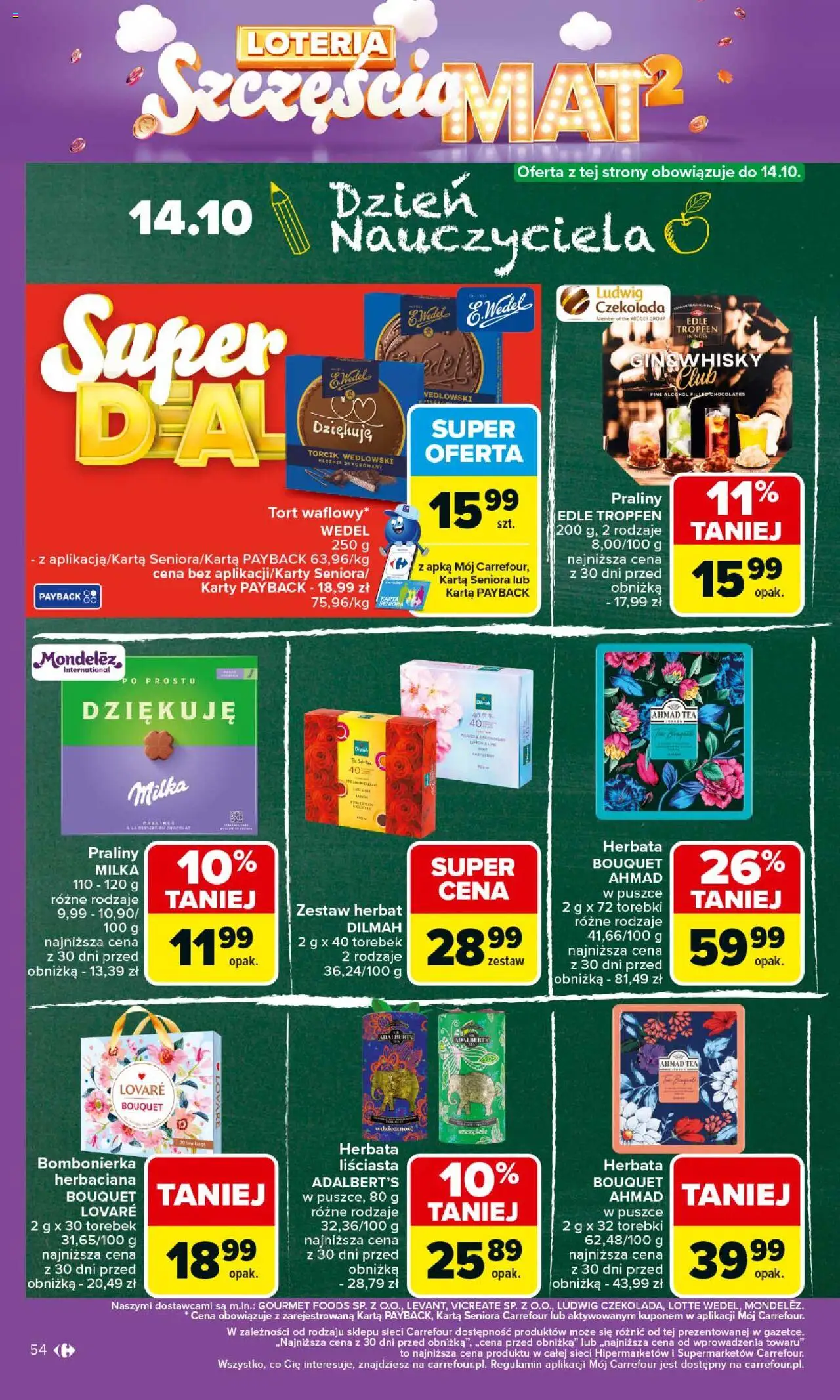 Carrefour Gazetka od 06.10.2025 | Strona: 54 | Produkty: Tort, Czekolada, Torcik wedlowski, Torebki
