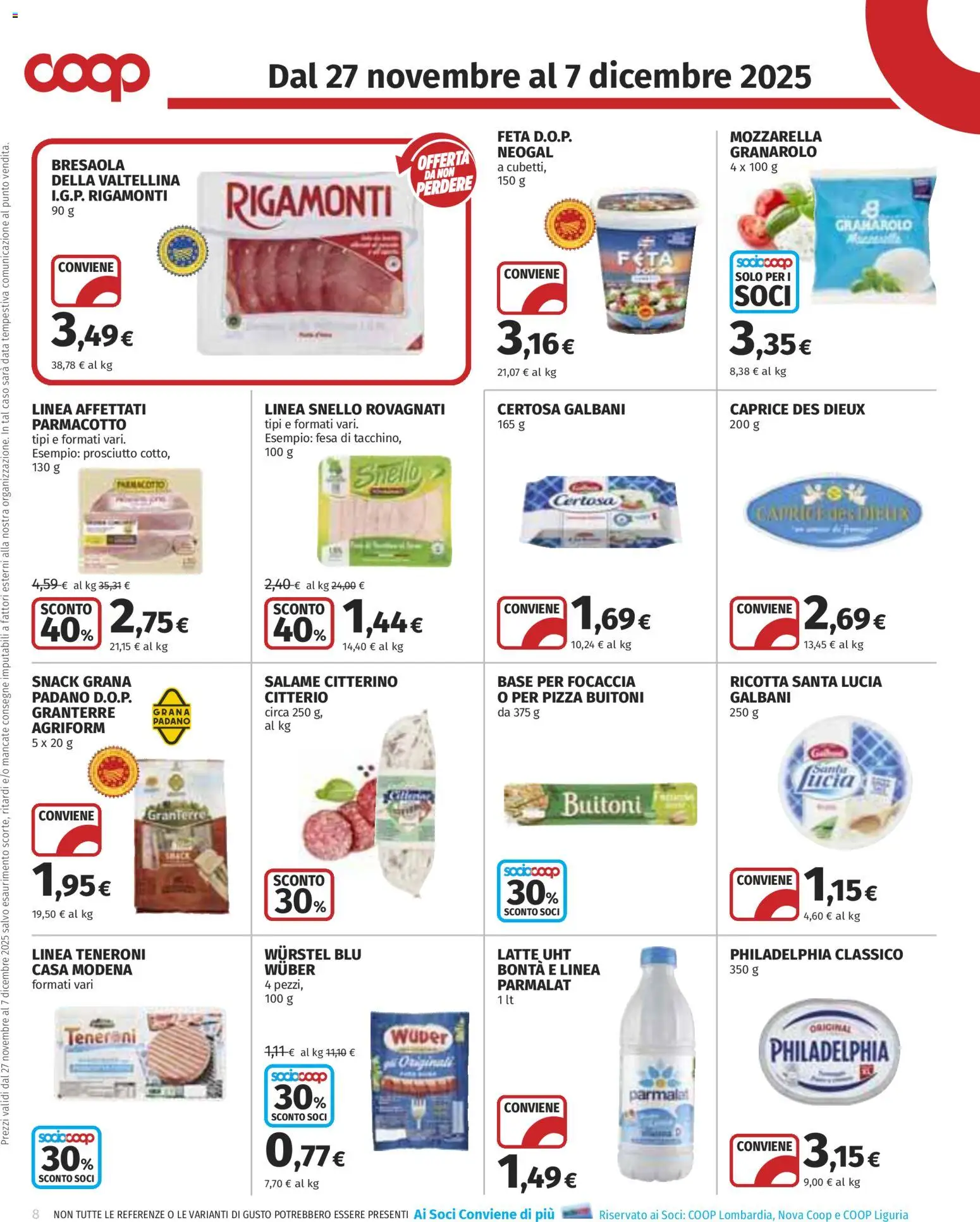 Volantino COOP del 27.11.2025 | Pagina: 8 | Prodotti: Bresaola, Focaccia, Mozzarella, Ricotta