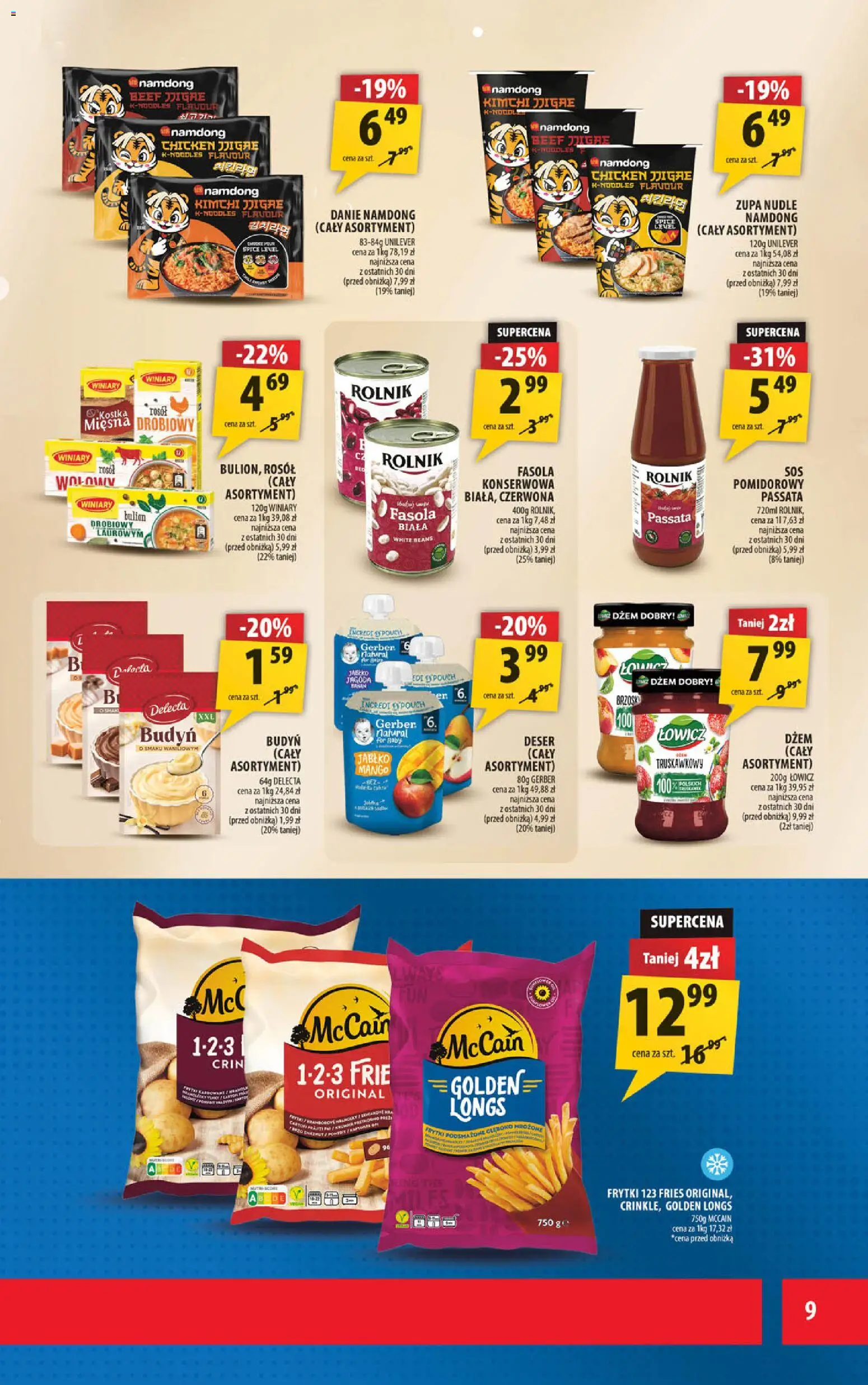 Arhelan Gazetka od 16.01.2026 | Strona: 9 | Produkty: Kimchi, Dżem, Banan, Frytki