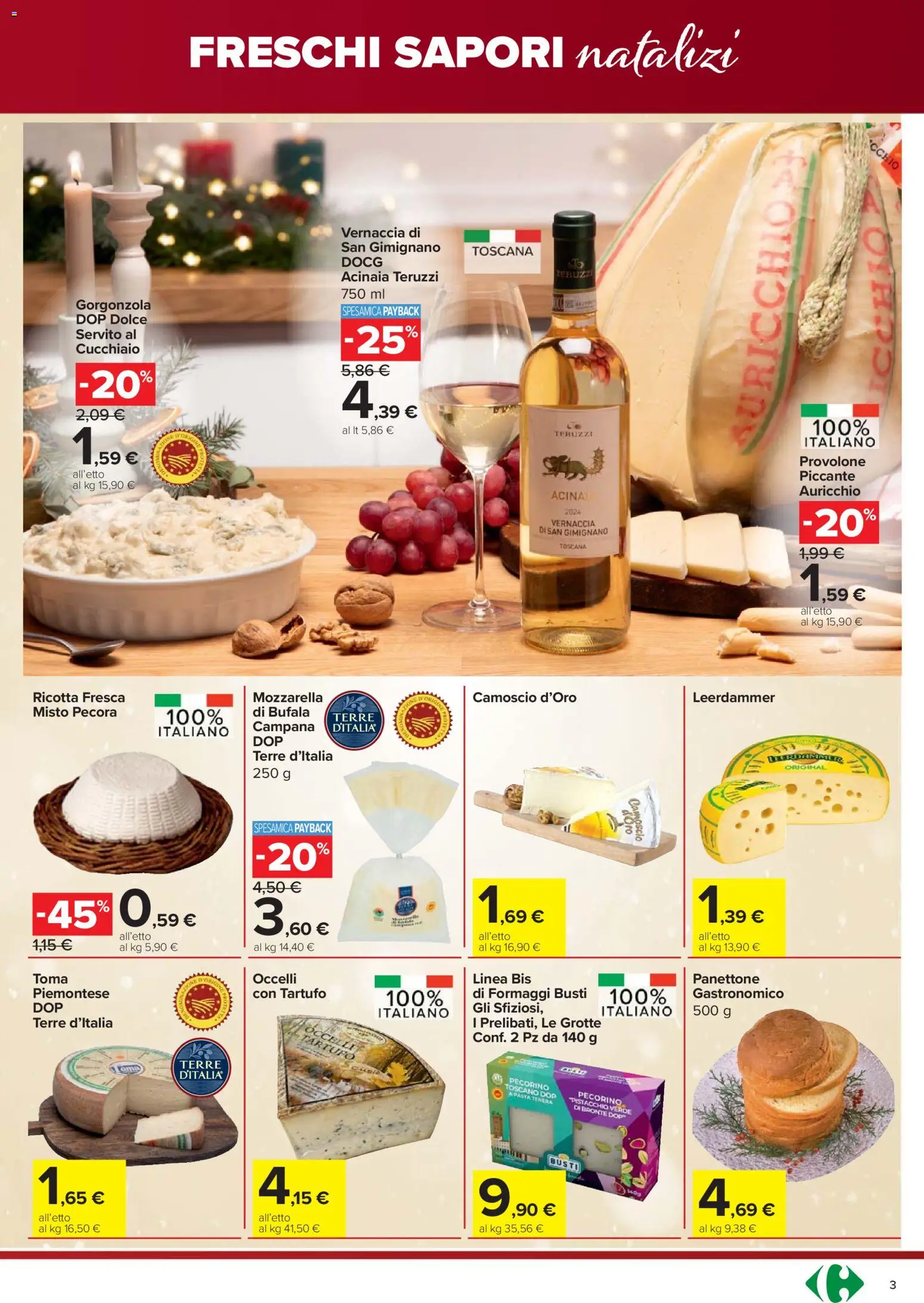 Volantino Carrefour del 18.12.2025 | Pagina: 3 | Prodotti: Tartufo, Provolone, Mozzarella, Gorgonzola