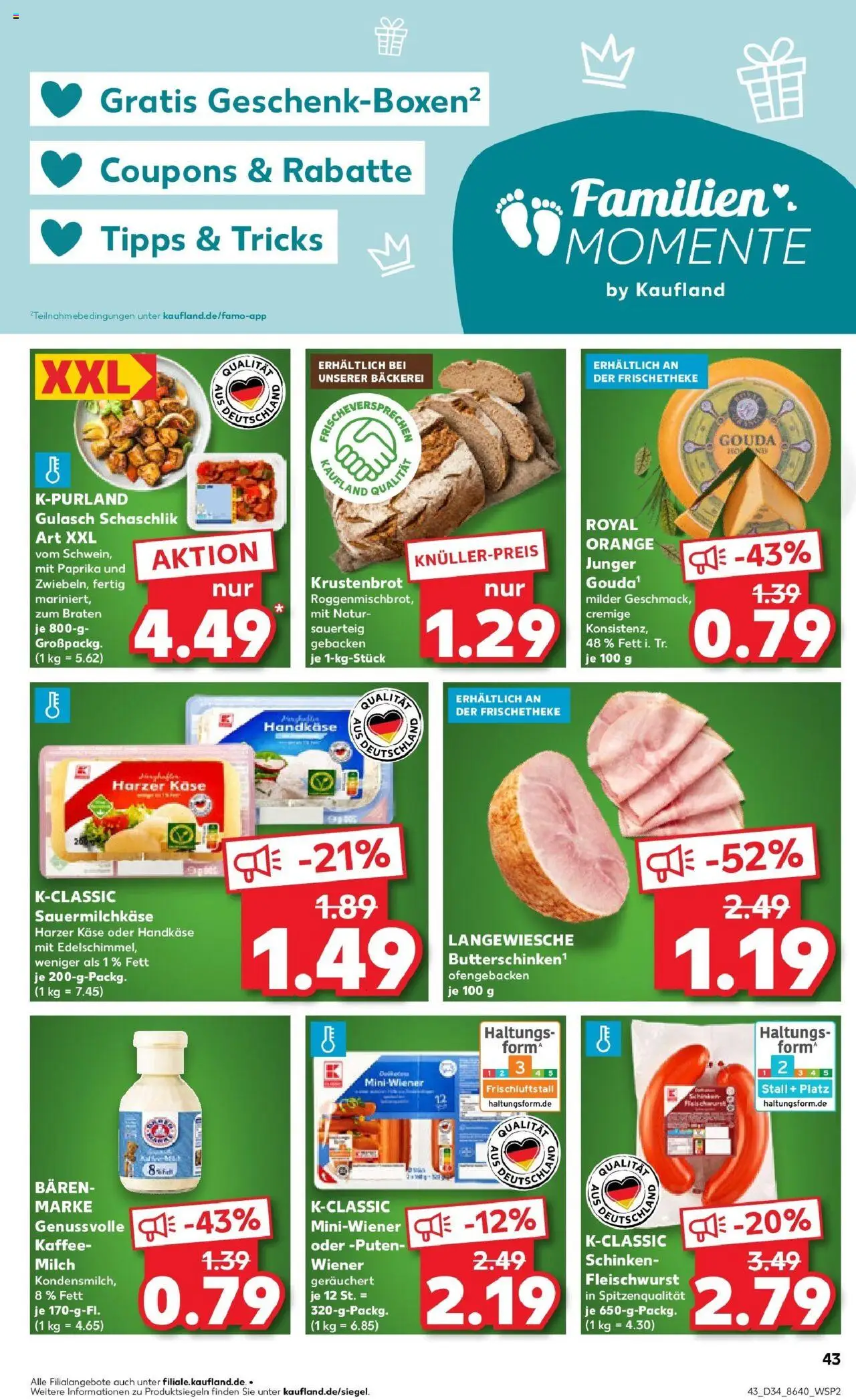 Kaufland prospekt Remscheid	 - gültig ab dem 21.08.2025 | Seite: 43 | Produkte: Bäckerei, Milch, Kaffee, Schinken