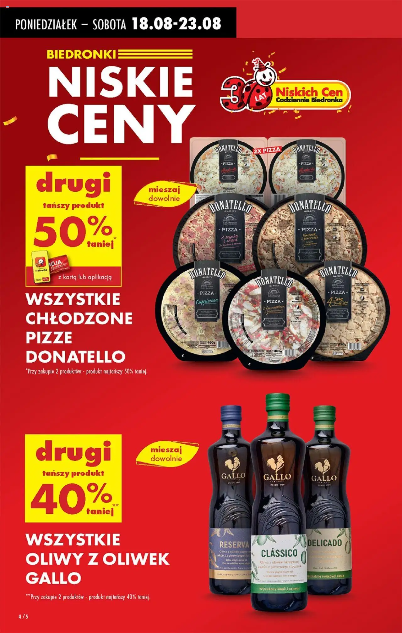 Biedronka gazetka od 18.08.2025 | Strona: 4 | Produkty: Karta, Pieczarki, Oliwa z oliwek, Pizza