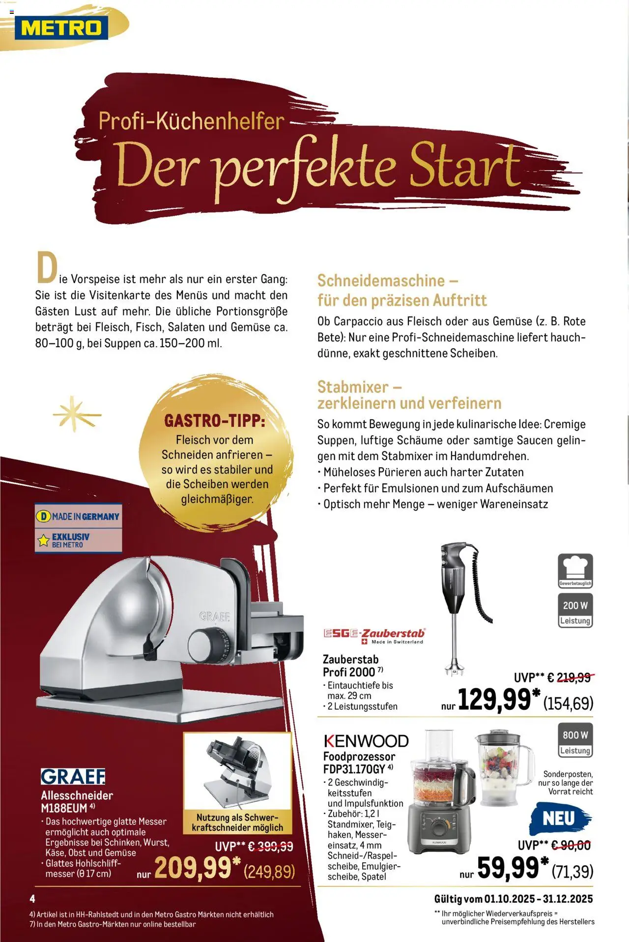 Metro Saisonkatalog "Perfekt ausgestattet" – gültig ab 01.10.2025 | Seite: 4 | Produkte: Gemüse, Obst, Stabmixer, Fleisch