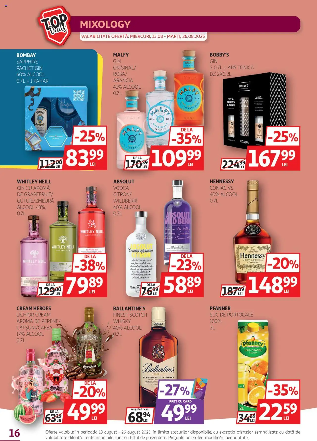 Catalog Auchan – valabil de la 13.08.2025 | Pagină: 16 | Produse: Lichior, Portocale, Gin, Apă