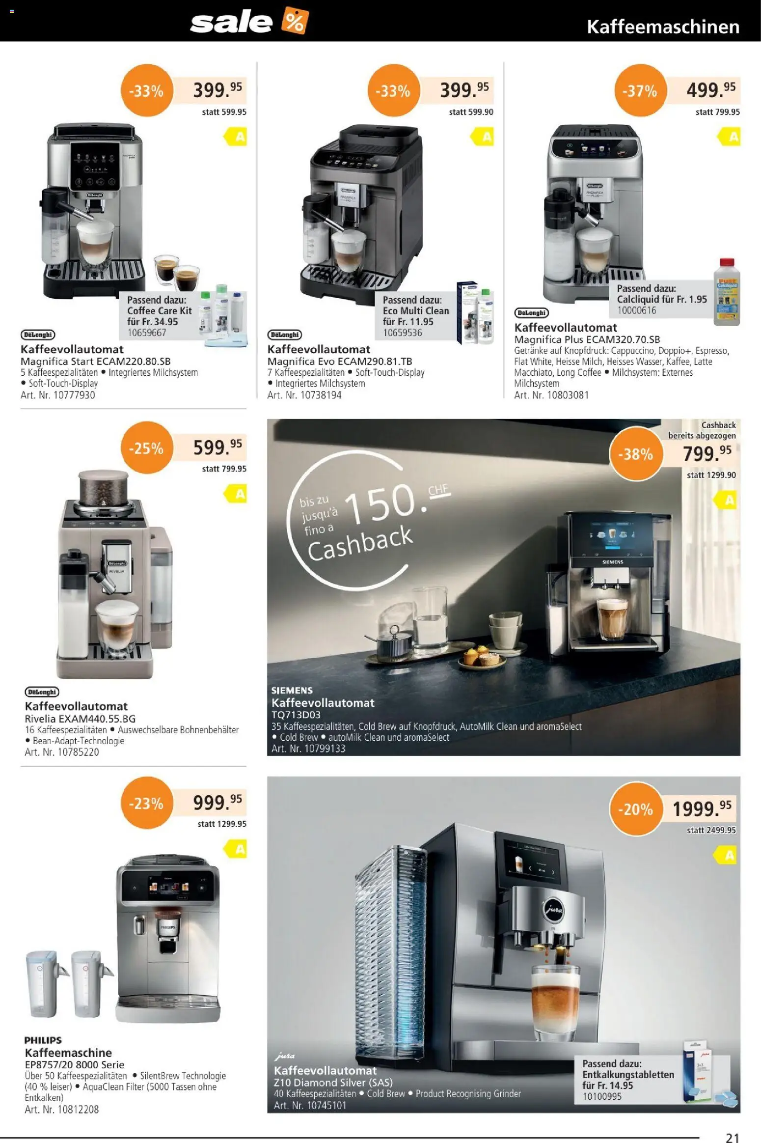 Fust Aktionen – gültig ab 25.12.2025 | Seite: 21 | Produkte: Kaffeevollautomat, Kaffeemaschine, Philips, Siemens