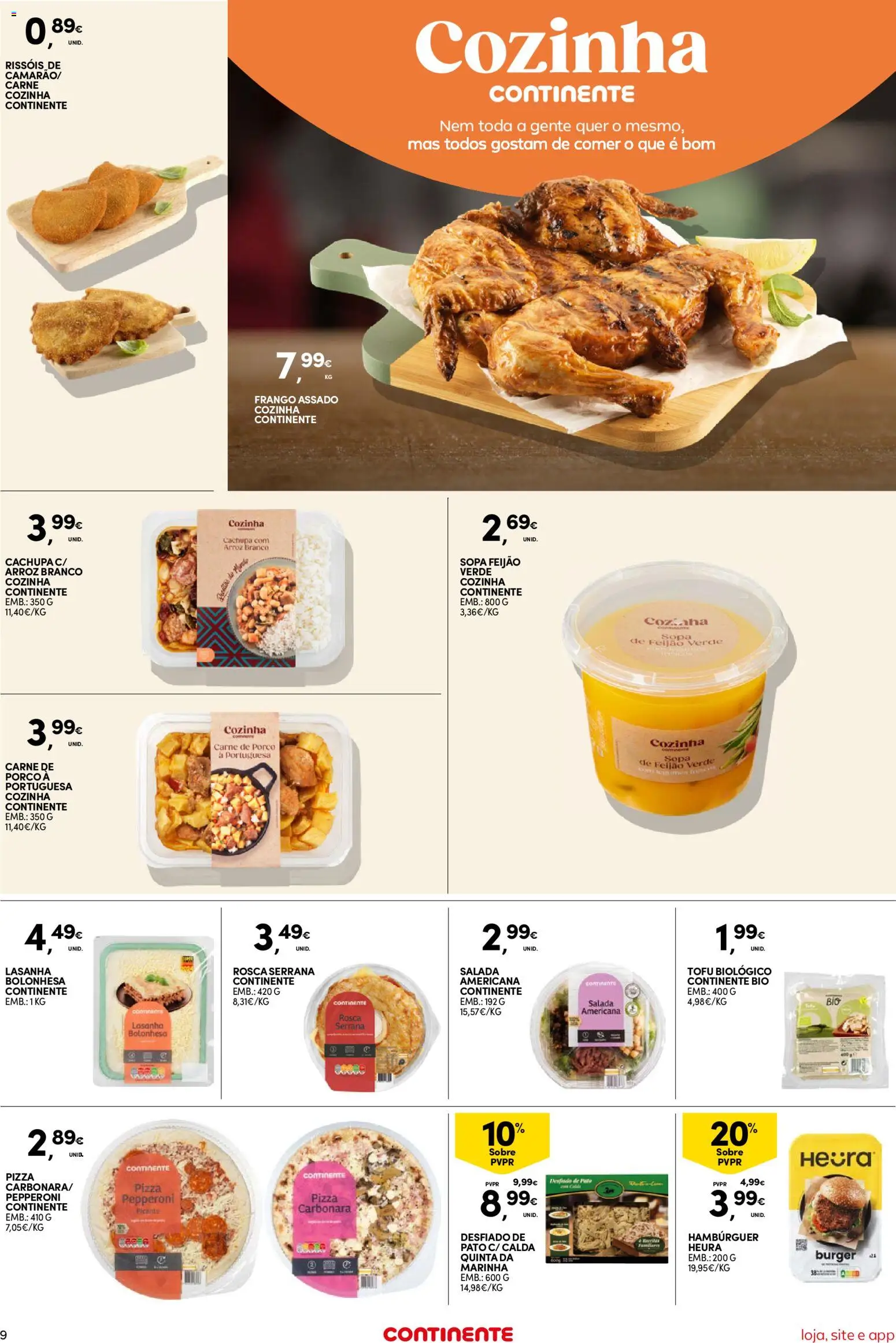 Continente Semanal Continente Bom Dia │ válido de 10.03.2026 | Página: 9 | Produtos: Pizza, Carne de porco, Arroz, Carne