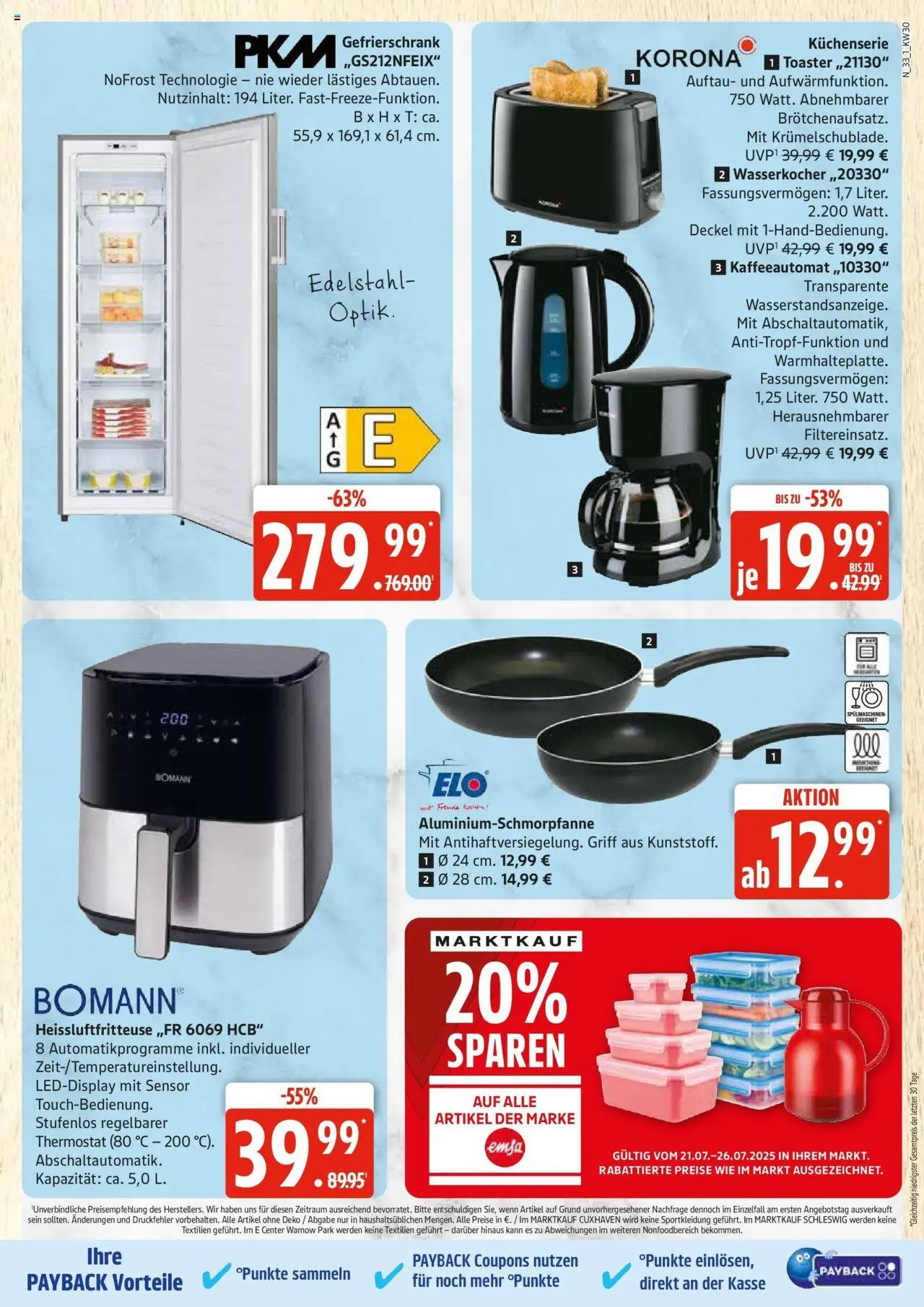 Edeka prospekt Rostock	 - gültig ab dem 20.07.2025 | Seite: 33 | Produkte: Gefrierschrank, Wasserkocher, Toaster, Heißluftfritteuse