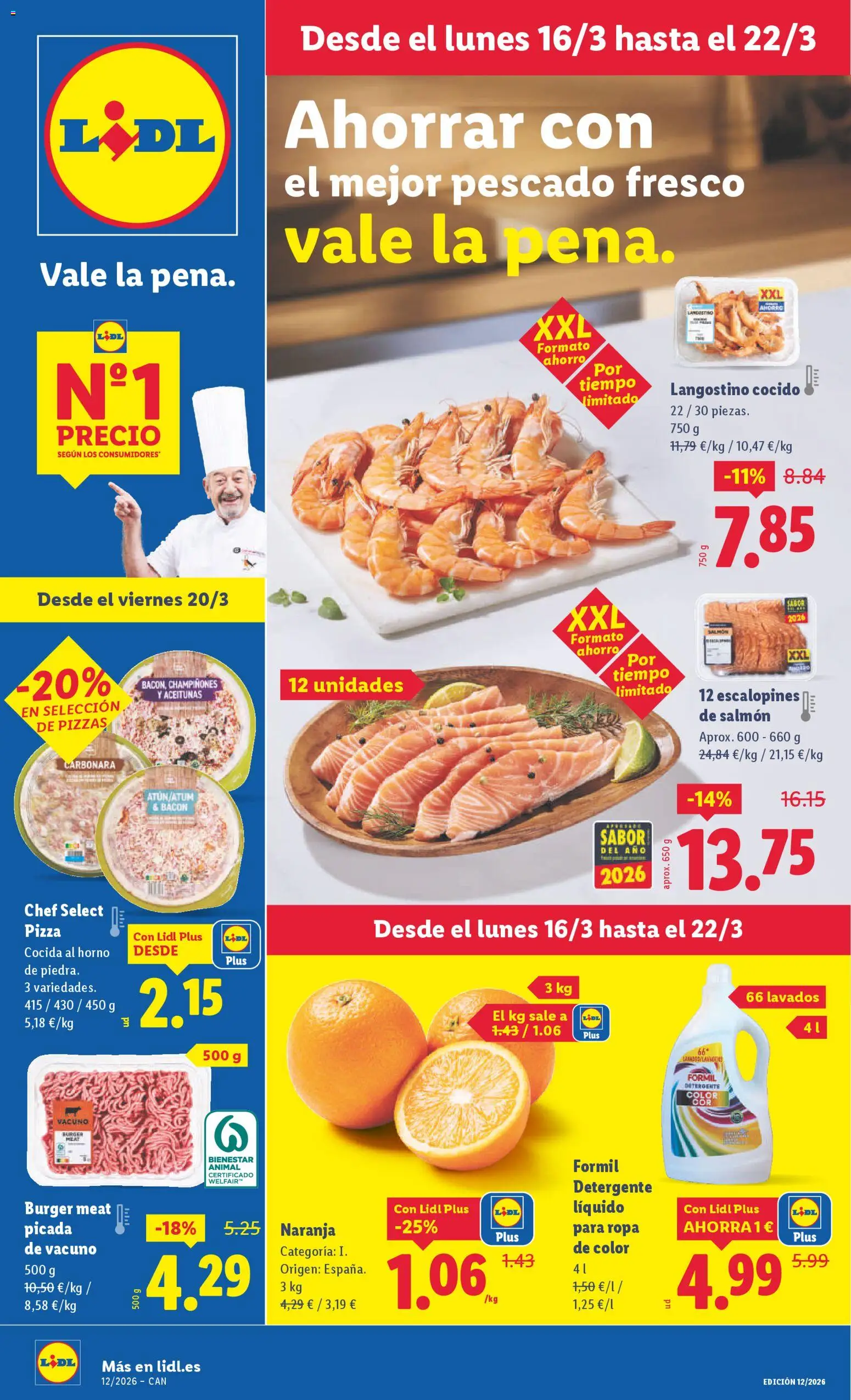 Lidl folleto │ válido desde el 16.03.2026 | Página: 1 | Productos: Detergente, Pescado, Horno, Langostino
