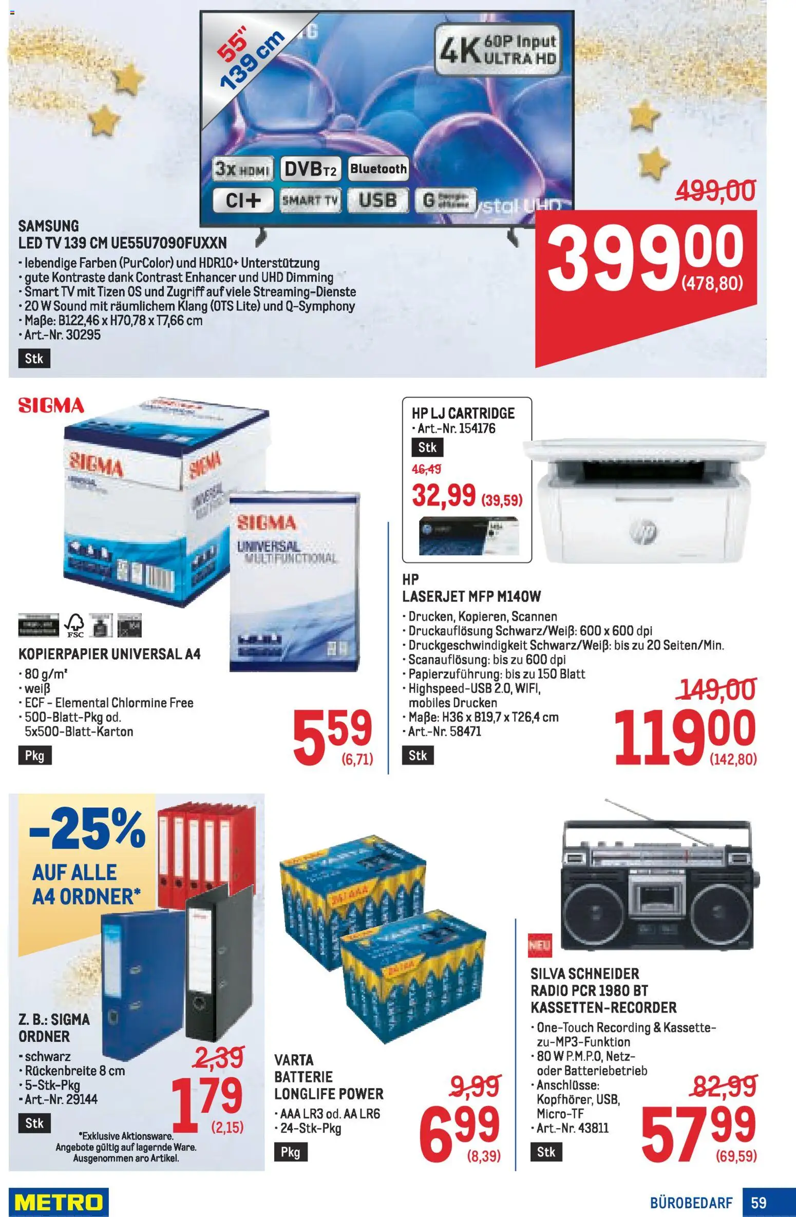 Metro angebote Profi gültig ab 27.11.2025 | Seite: 59 | Produkte: TV, Radio, Batterie, Samsung