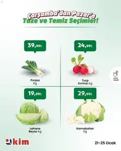 21.01.2026 tarihinden itibaren geçerli olan Kim Market kataloğu önizlemesi | Sayfa: 8 | Ürünler: Pırasa, Turp, Karnabahar, Ocak