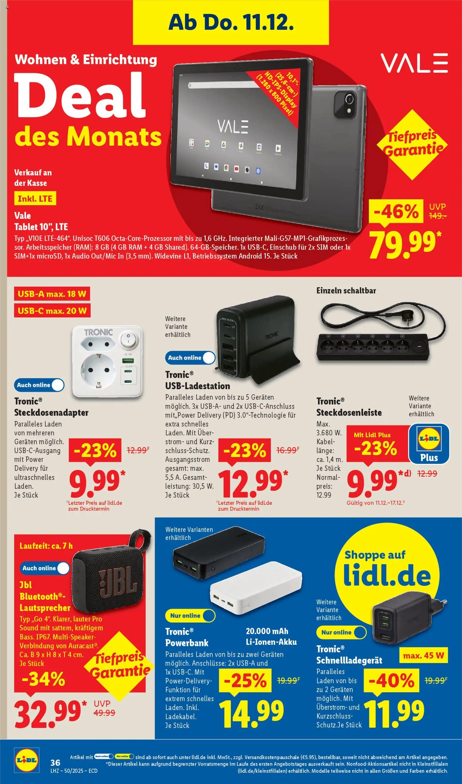 Lidl - Prospekt – gültig ab 08.12.2025 | Seite: 50 | Produkte: Kabel, Lautsprecher, Tablet, Audio