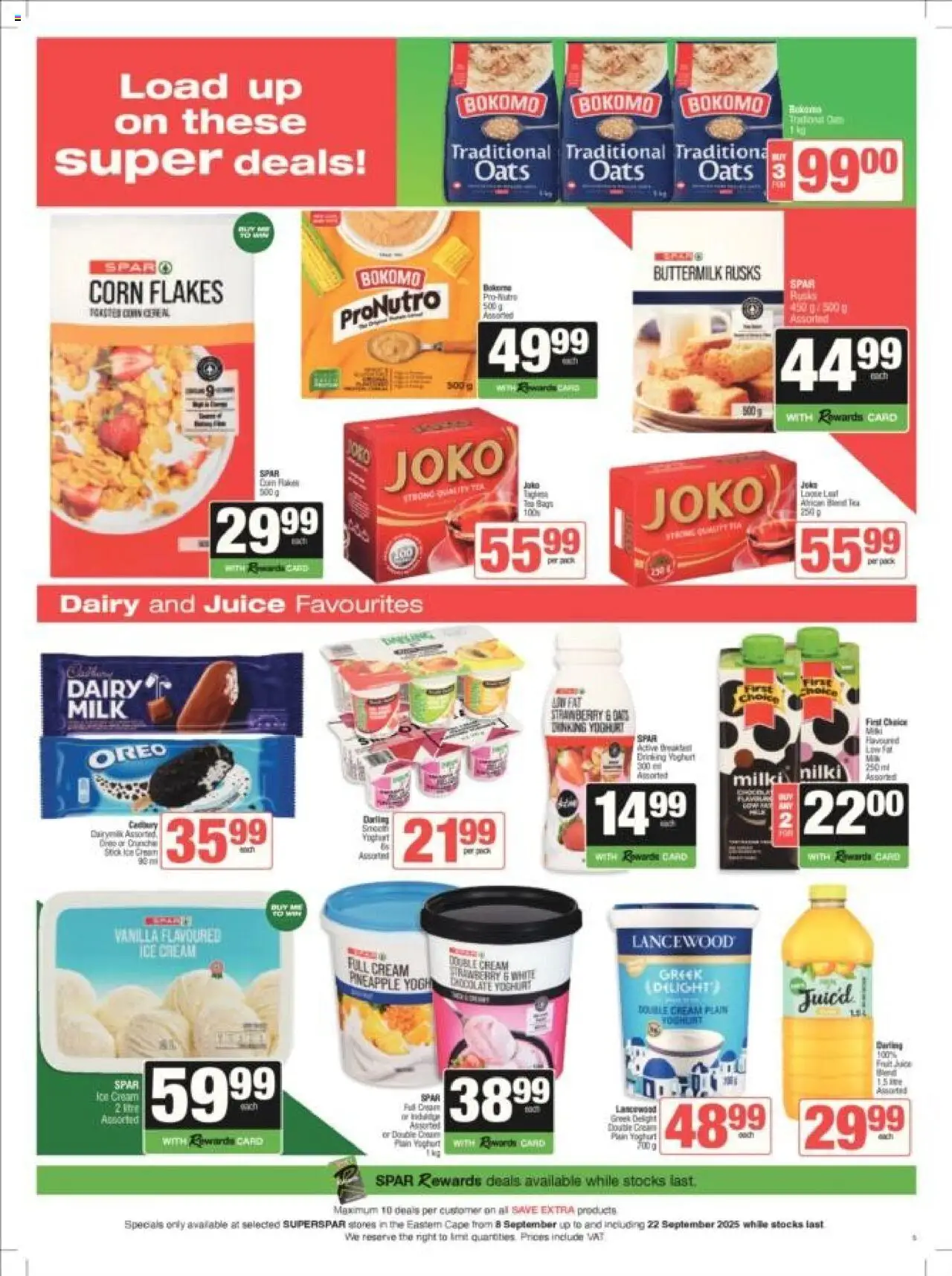 New Superspar catalogue – valid from 08.09.2025 | Page: 5 | Products: Yoghurt, Tea, Cream, Flakes