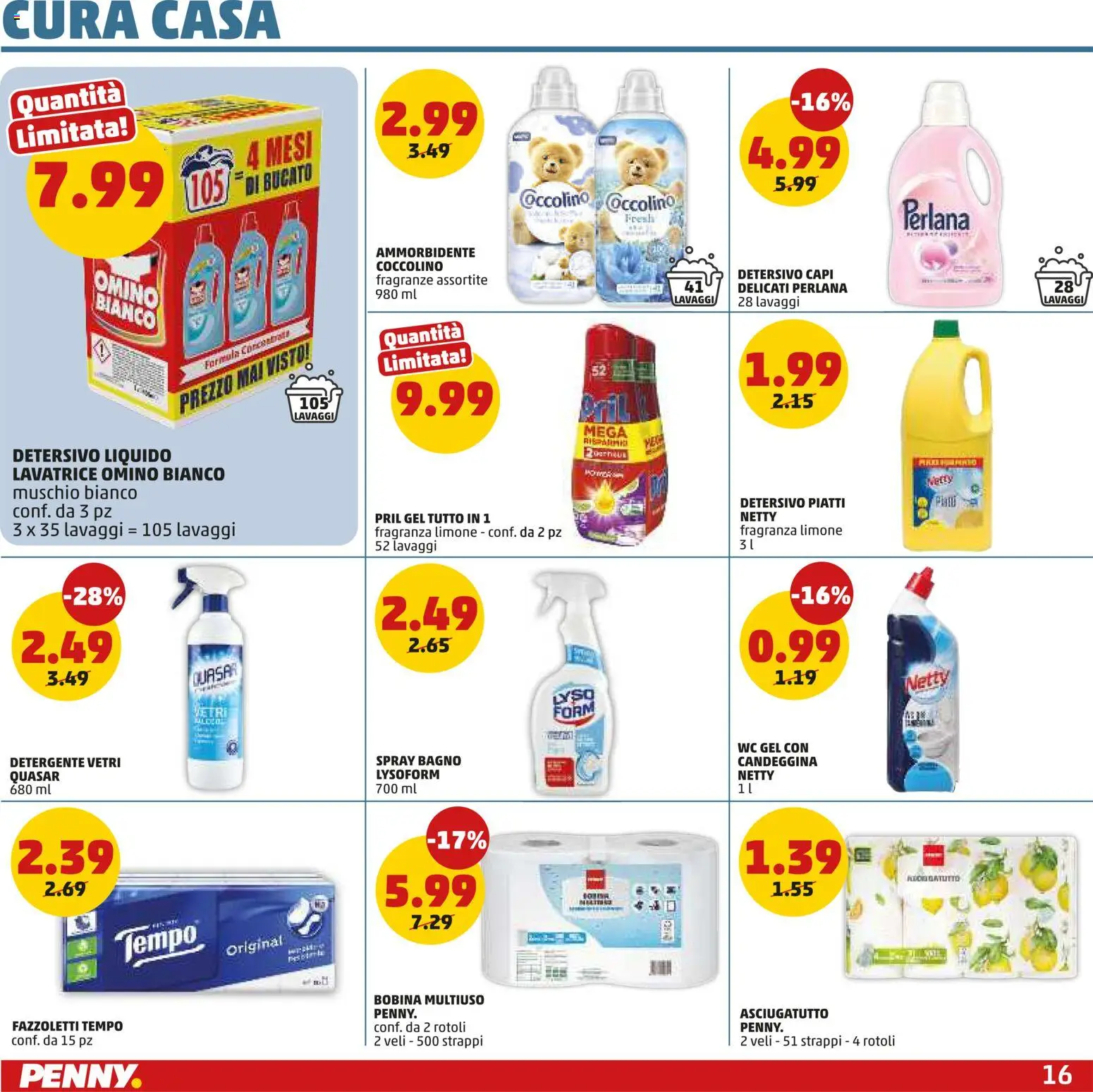 Volantino PENNY del 15.01.2026 | Pagina: 16 | Prodotti: Ammorbidente, Candeggina, Lavatrice, WC