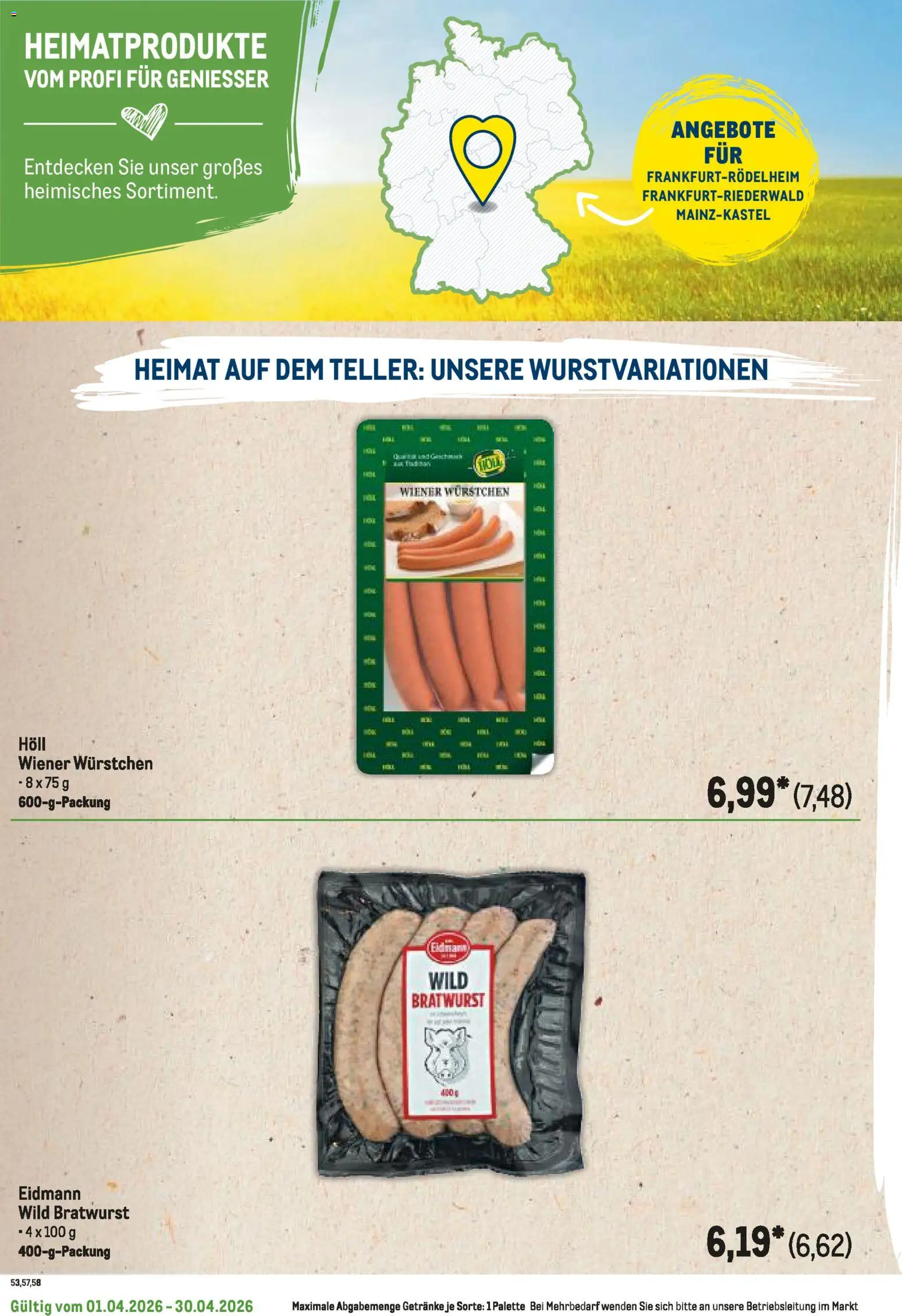 Metro Regionaler Flyer – gültig ab 01.04.2026 | Seite: 52 | Produkte: Wiener wurstchen, Bratwurst