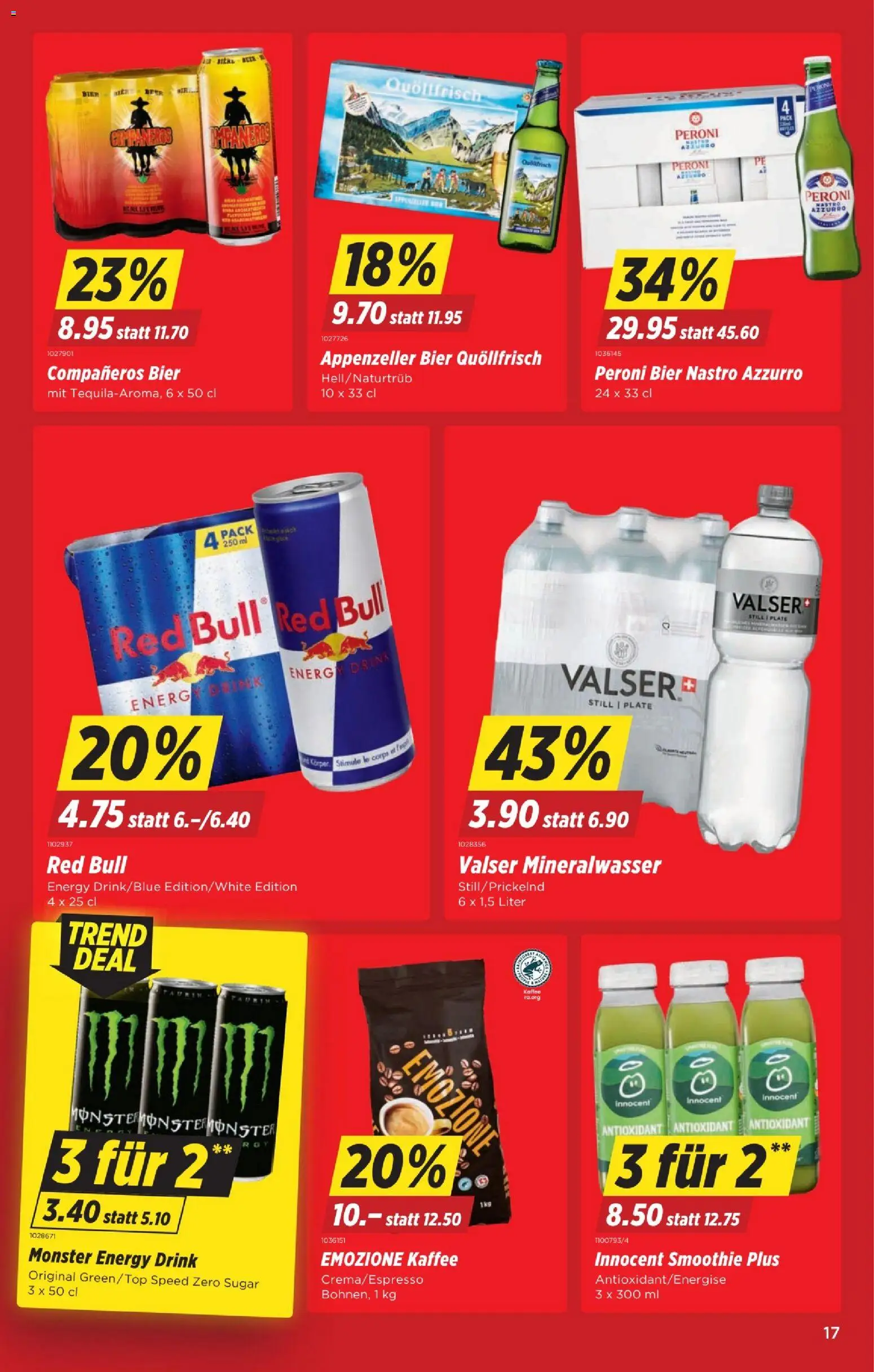 Denner Aktionen – gültig ab 30.12.2025 | Seite: 17 | Produkte: Red bull, Mineralwasser, Kaffee, Bier