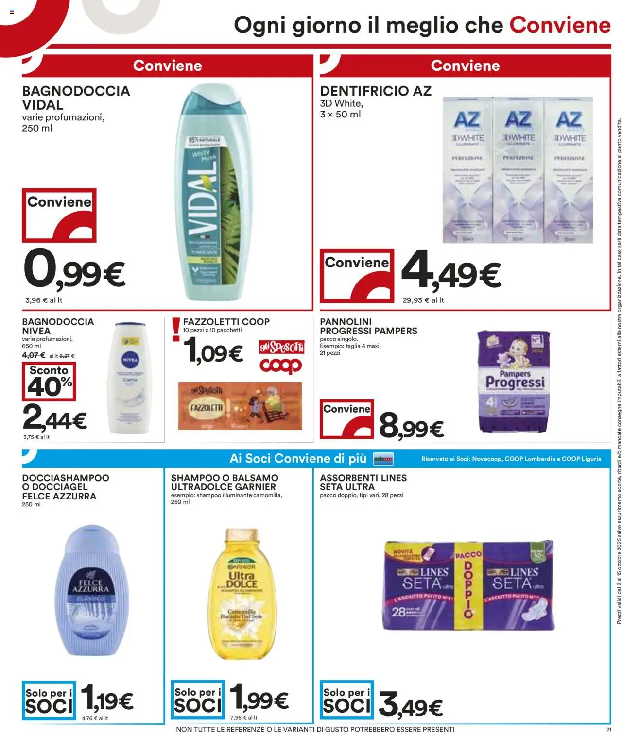 Volantino COOP del 02.10.2025 | Pagina: 21 | Prodotti: Shampoo, Balsamo, Fazzoletti, Pampers