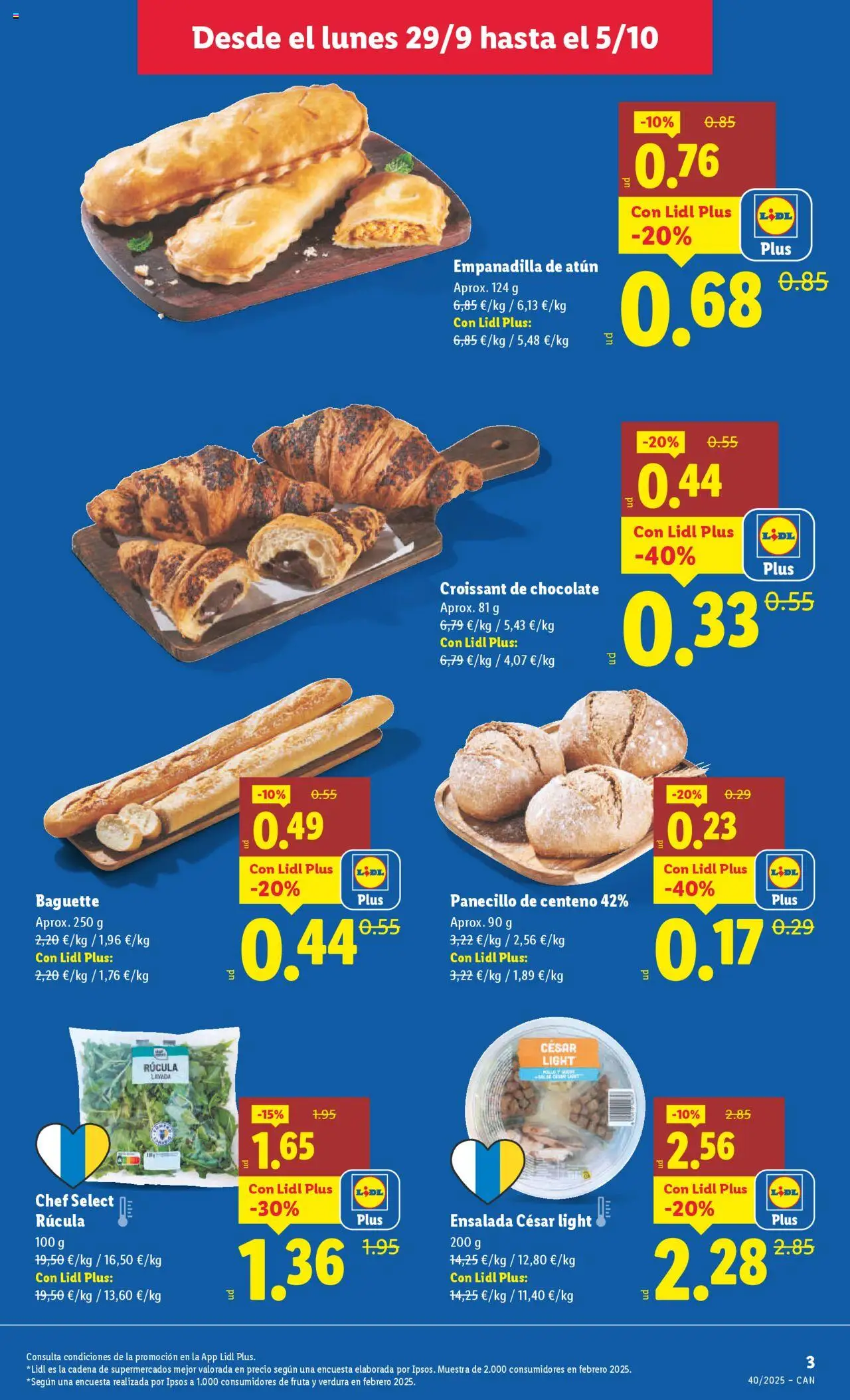 Lidl - Canarias │ válido desde el 29.09.2025 | Página: 3 | Productos: Chocolate, Croissant, Ensalada