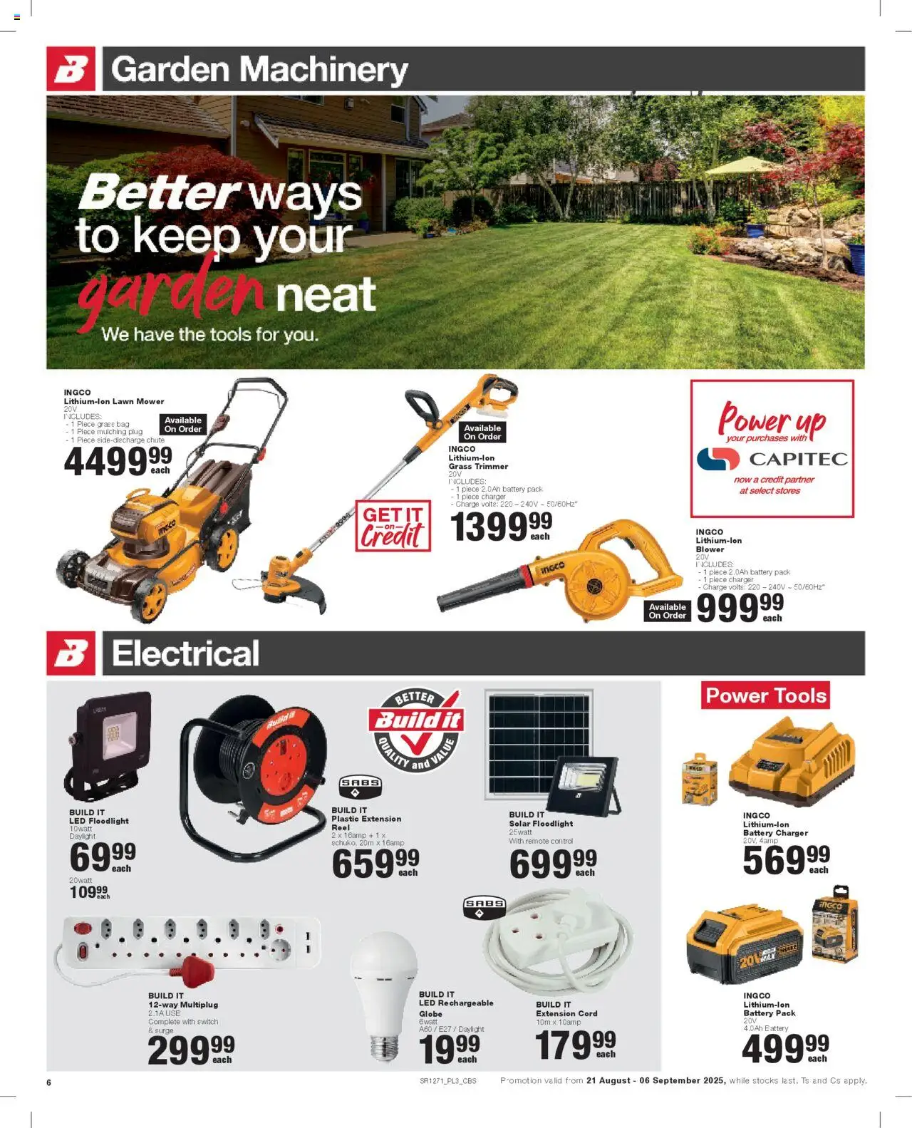 Build It - Gauteng - Weekly Specials │ valid from 21.08.2025 | Page: 6 | Products: Globe, Mower, Battery, Switch