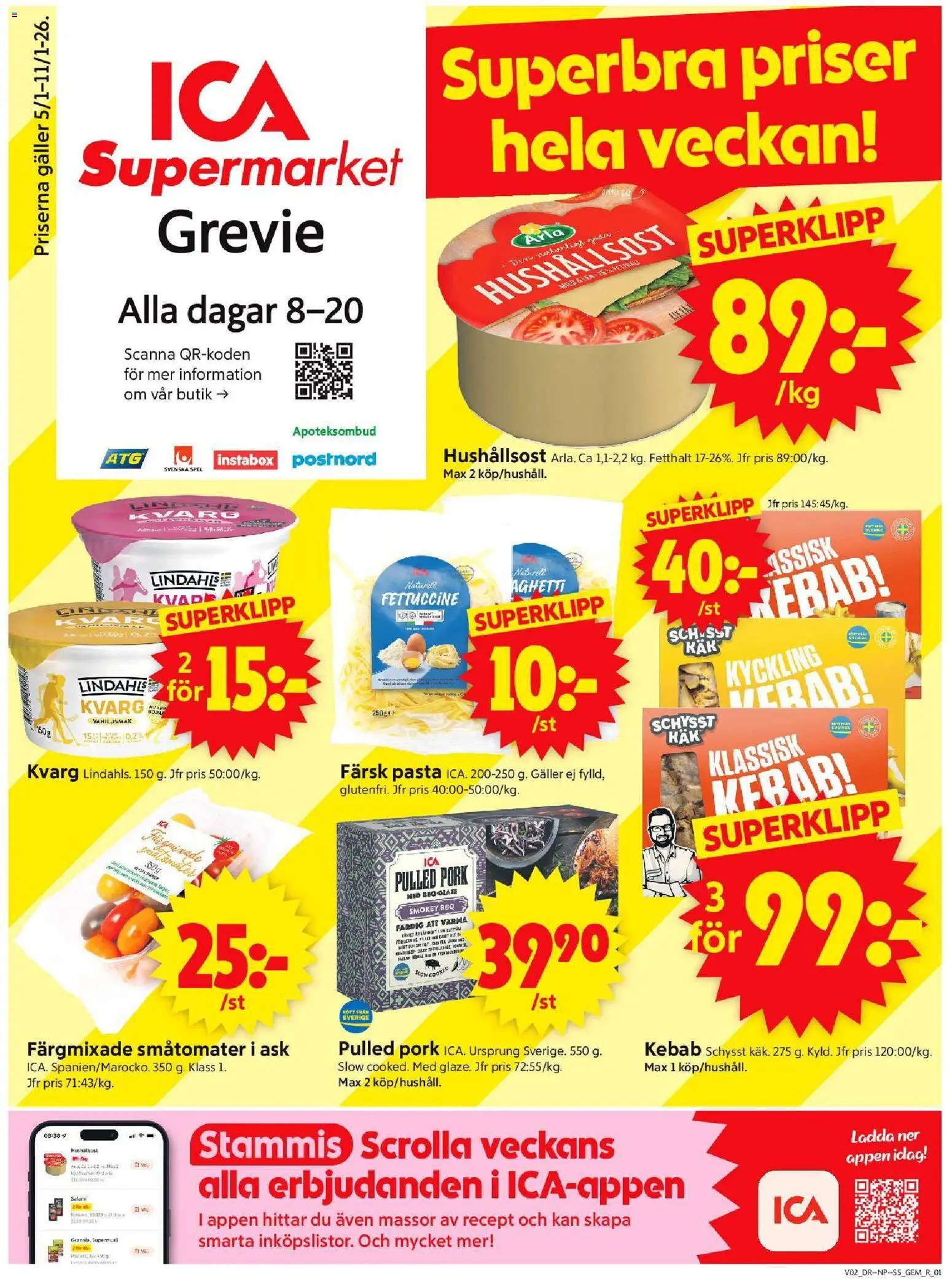ICA Supermarket reklamblad aktuell från 05.01.2026 | Sida: 1 | Produkter: Gem, Galler, Hushållsost, Spel