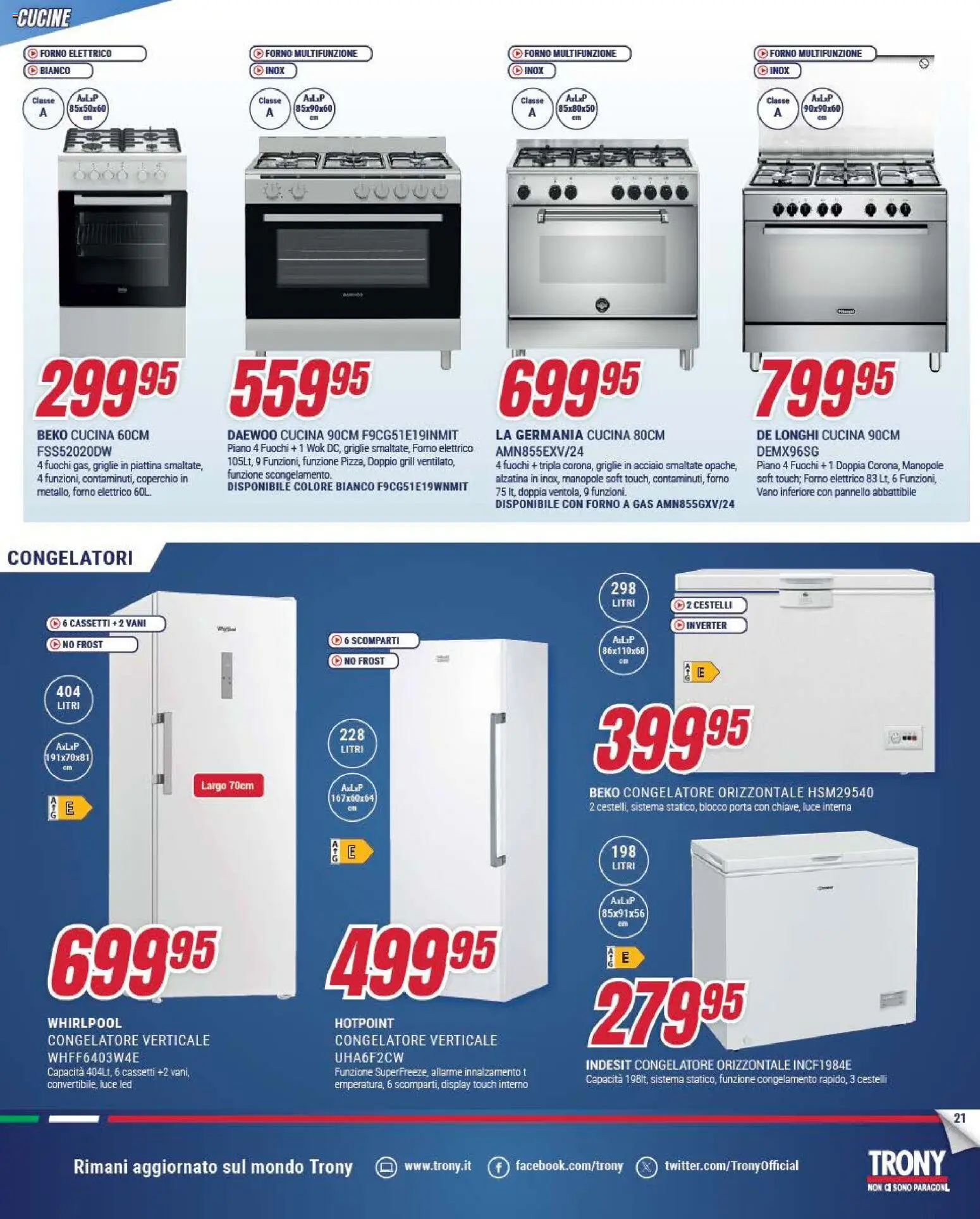 Volantino Trony del 15.01.2026 | Pagina: 21 | Prodotti: Cucine, Congelatore, Forno, Forno elettrico