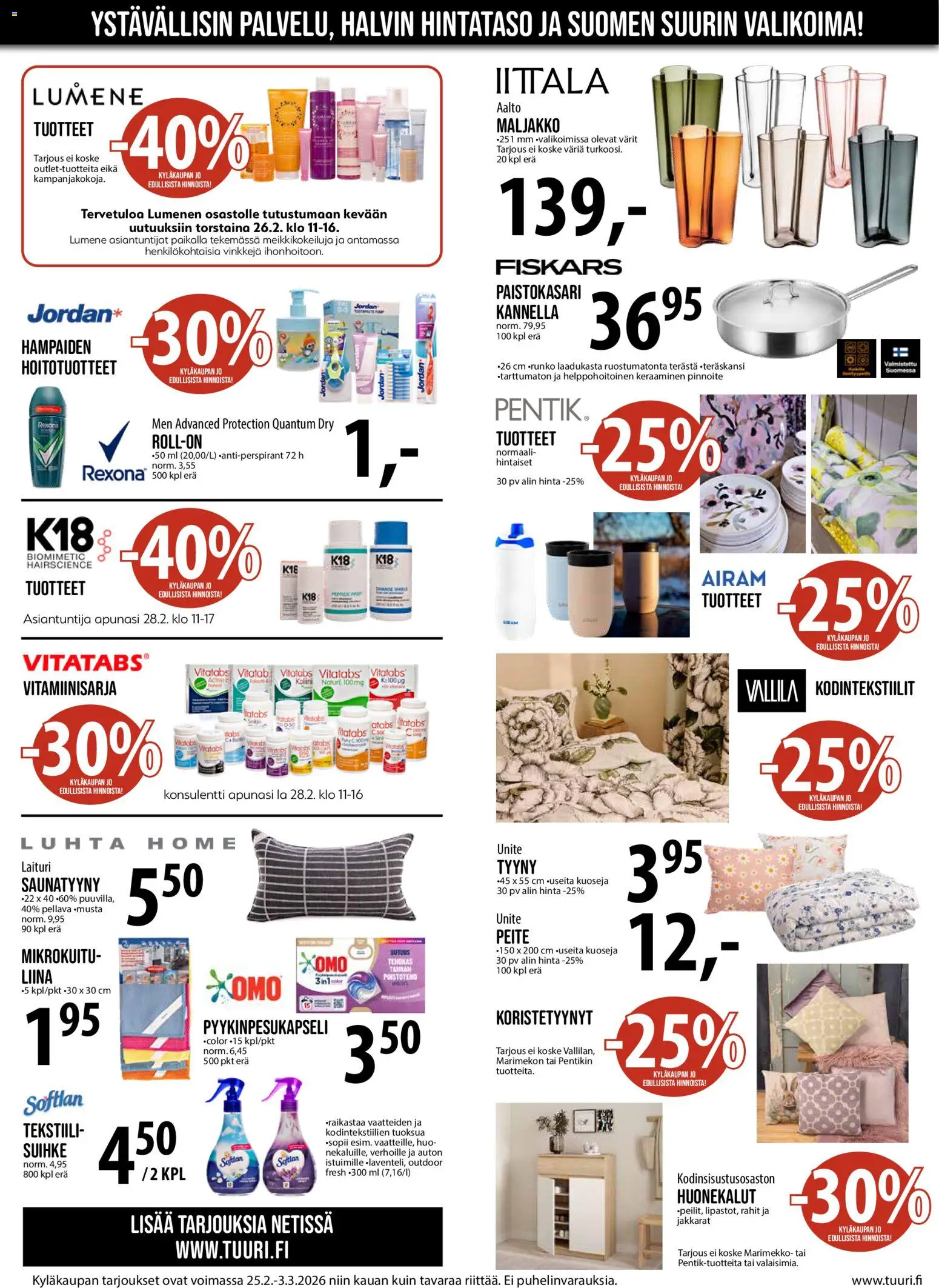 Tuuri tarjoukset – voimassa 25.02.2026 alkaen | Sivu: 4 | Tuotteet: Tyyny, Maljakko, Puhelin
