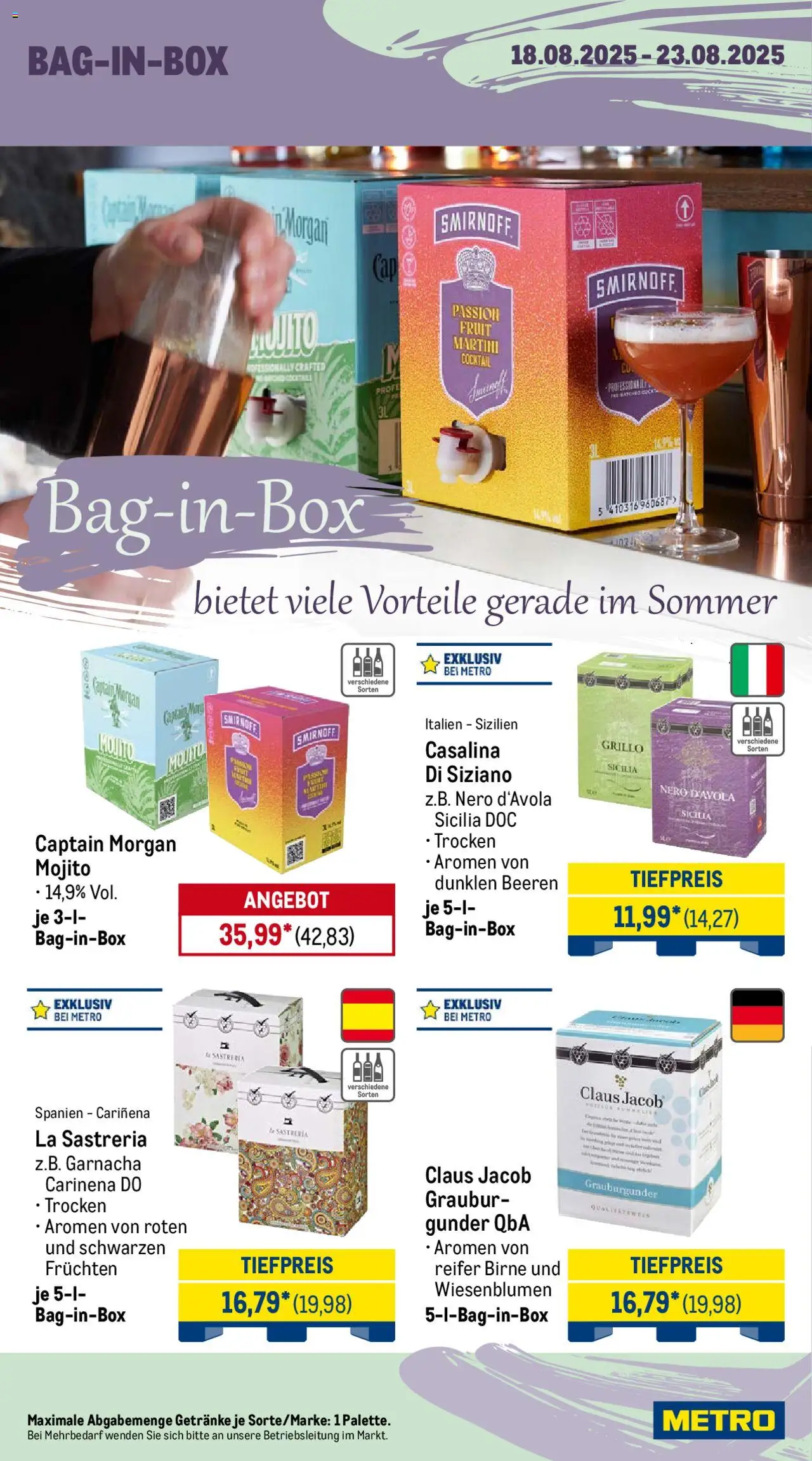 Metro Prospekt 	 - gültig ab dem 18.08.2025 | Seite: 14 | Produkte: Martini, Smirnoff, Birne, Captain morgan