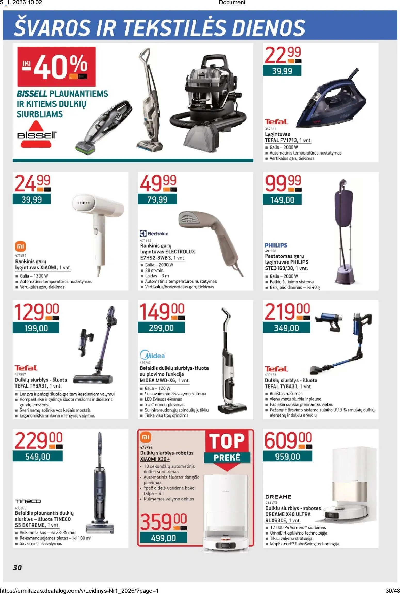ERMITAŽAS akcijos nuo 05.01.2026 | Puslapis: 30 | Prekių: Robotas, Dėklas, Lygintuvas