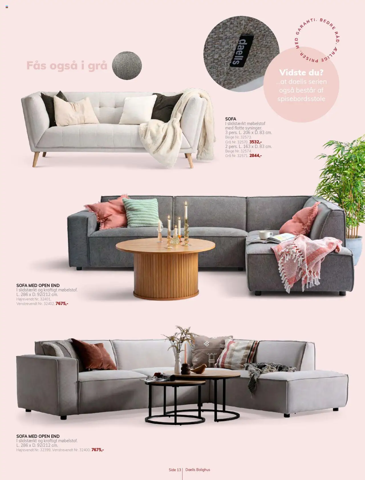 Daells Bolighus tilbudsavis – gyldig fra 14.08.2025 | Side: 13 | Produkter: Sofa, Spisebordsstole
