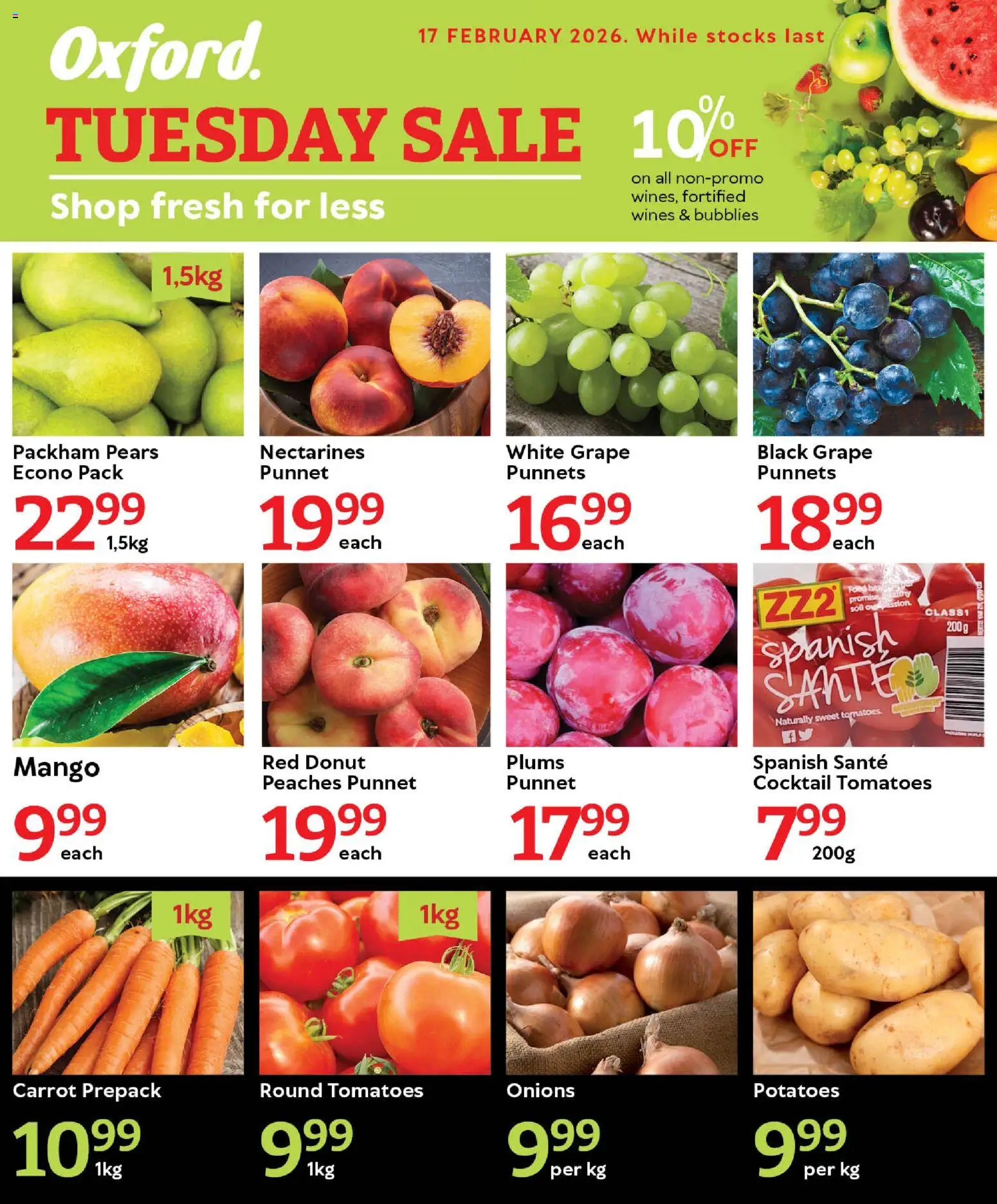 New Oxford Freshmarket catalogue – valid from 17.02.2026 | Page: 1 | Products: Pears, Tomatoes, Potatoes, Onions