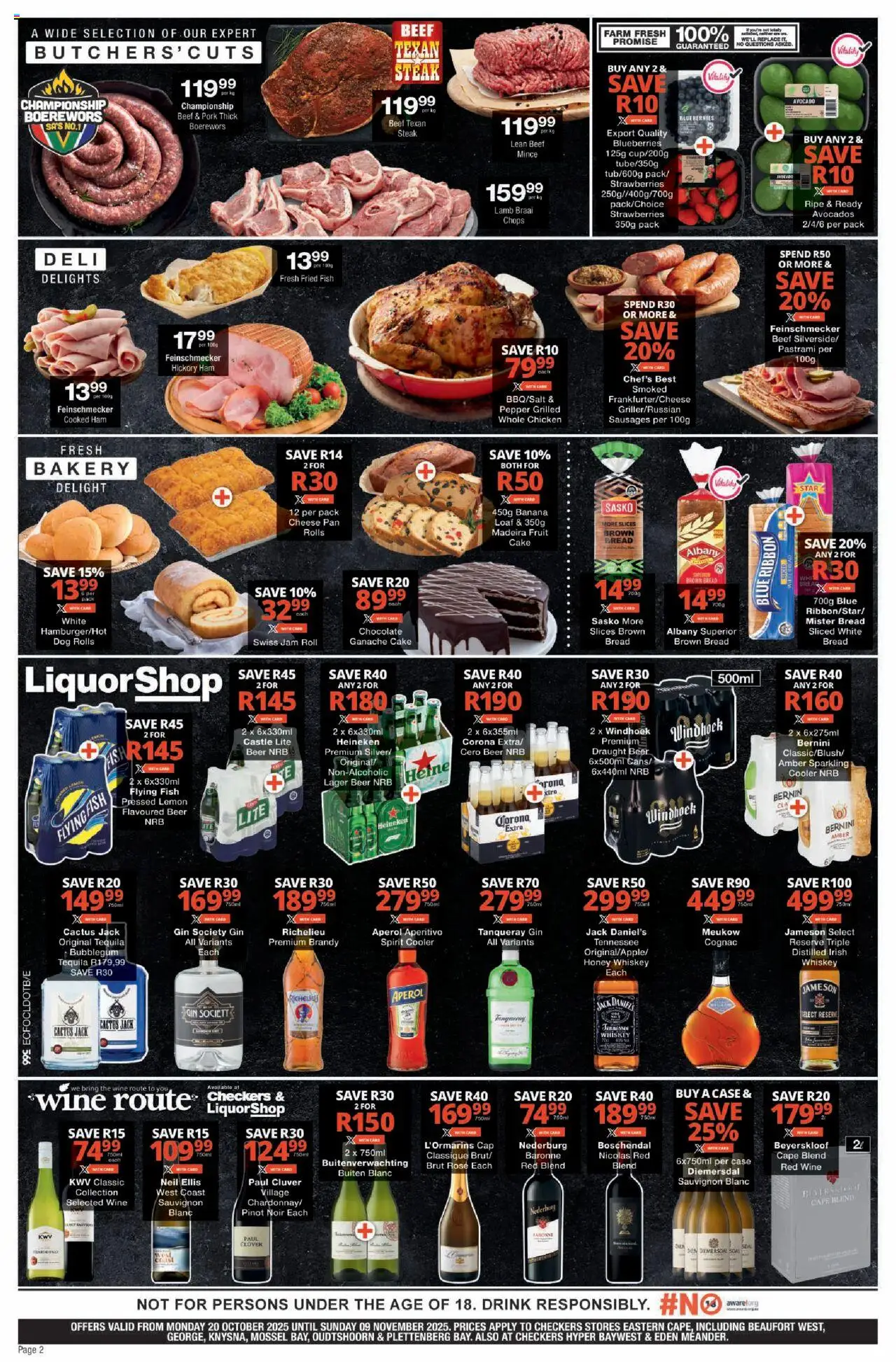 New Checkers catalogue – valid from 20.10.2025 | Page: 2 | Products: Bakery, Beer, Fish, Beef