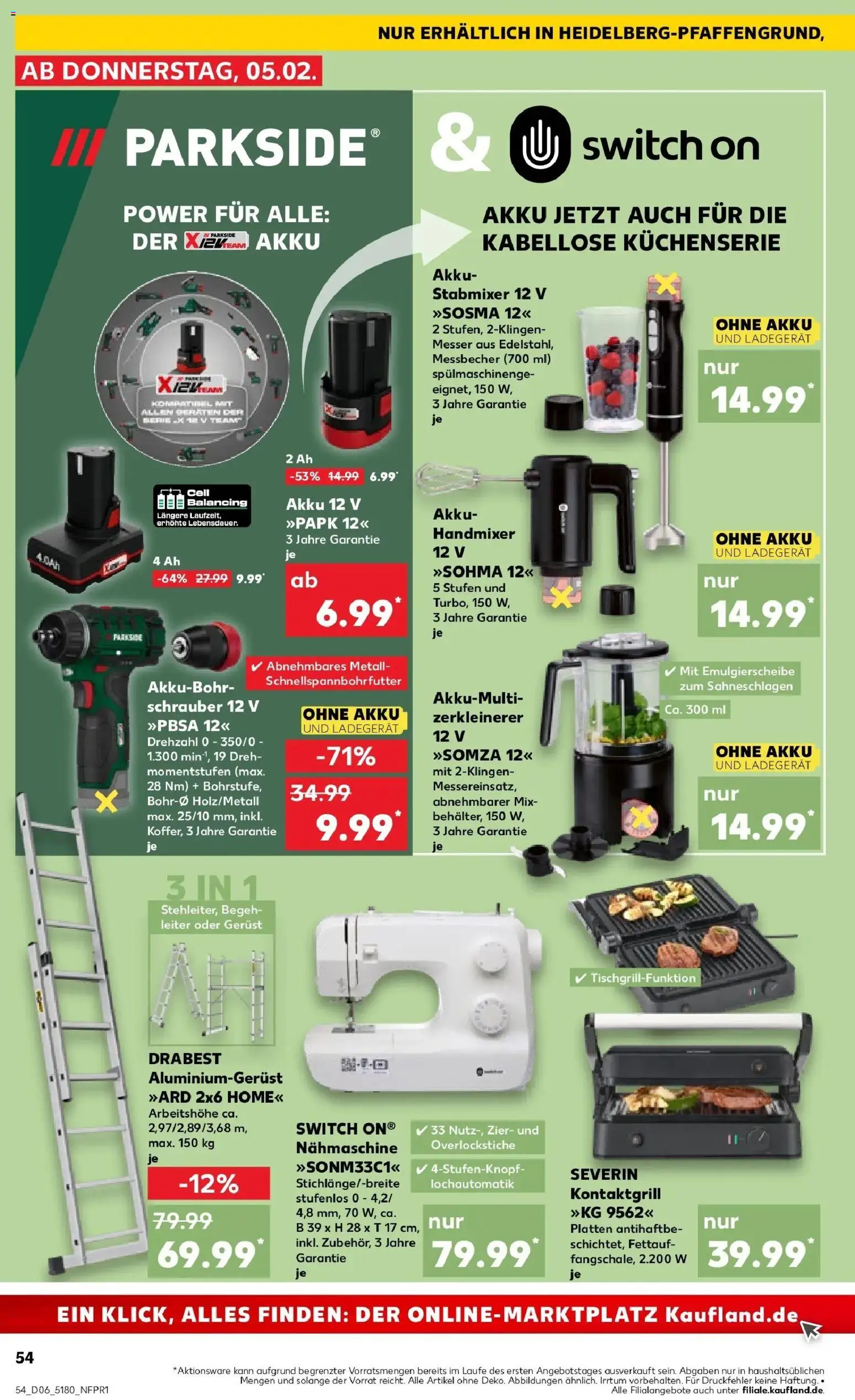 Kaufland prospekt Heidelberg	 – gültig ab 09.02.2026 | Seite: 54 | Produkte: Grill, Nähmaschine, Stabmixer, Ladegerät