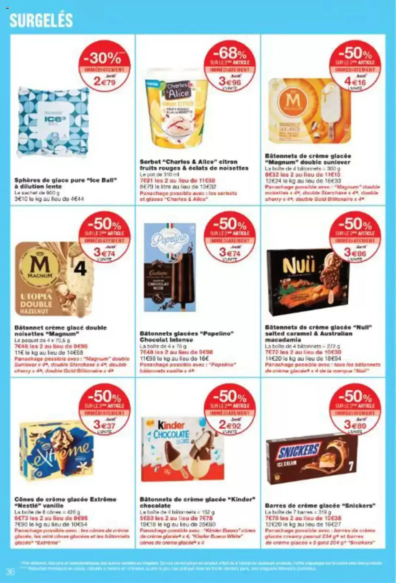  | Page: 36 | Produits: Glaces, Kinder Bueno, Cônes, Chocolat
