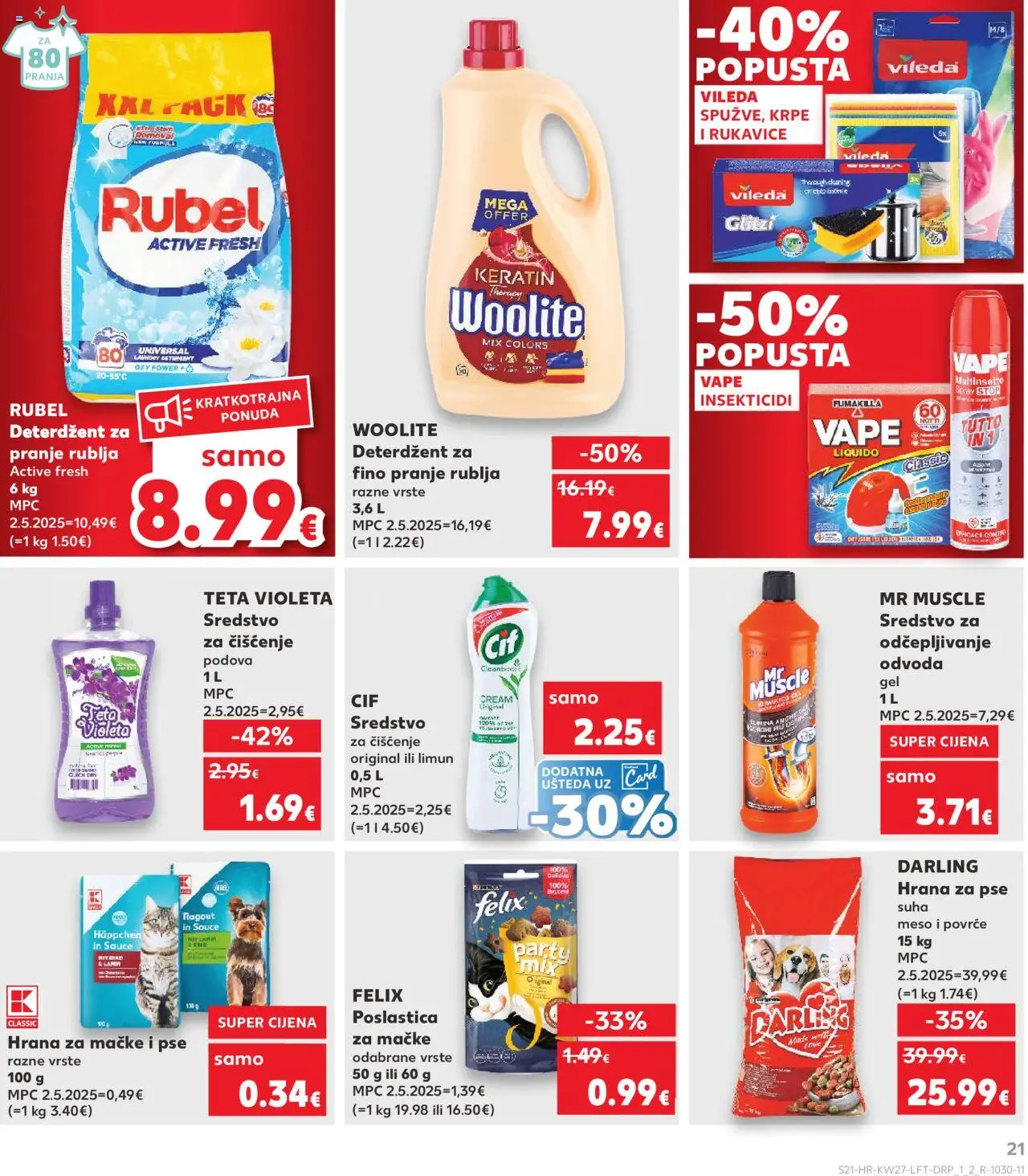 Kaufland katalog | vrijedi od 02.07.2025 | Stranica: 21 | Proizvodi: Sredstvo za čišćenje podova, Hrana za pse, Hrana za mačke, Rukavice