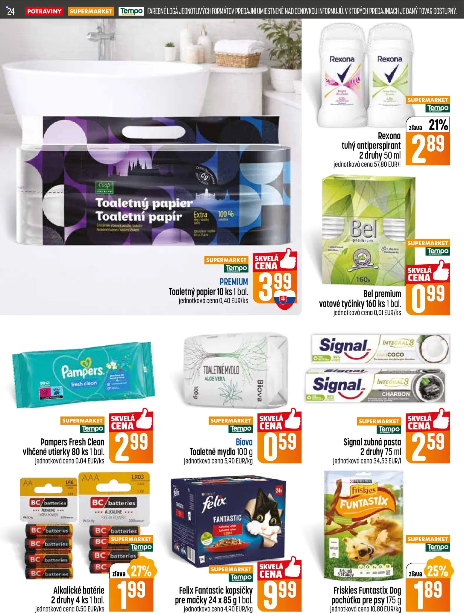 Nové COOP Jednota akcie – leták je platný od 08.01.2026 | Strana: 24 | Produkty: Felix, Toaletný papier, Antiperspirant, Pampers