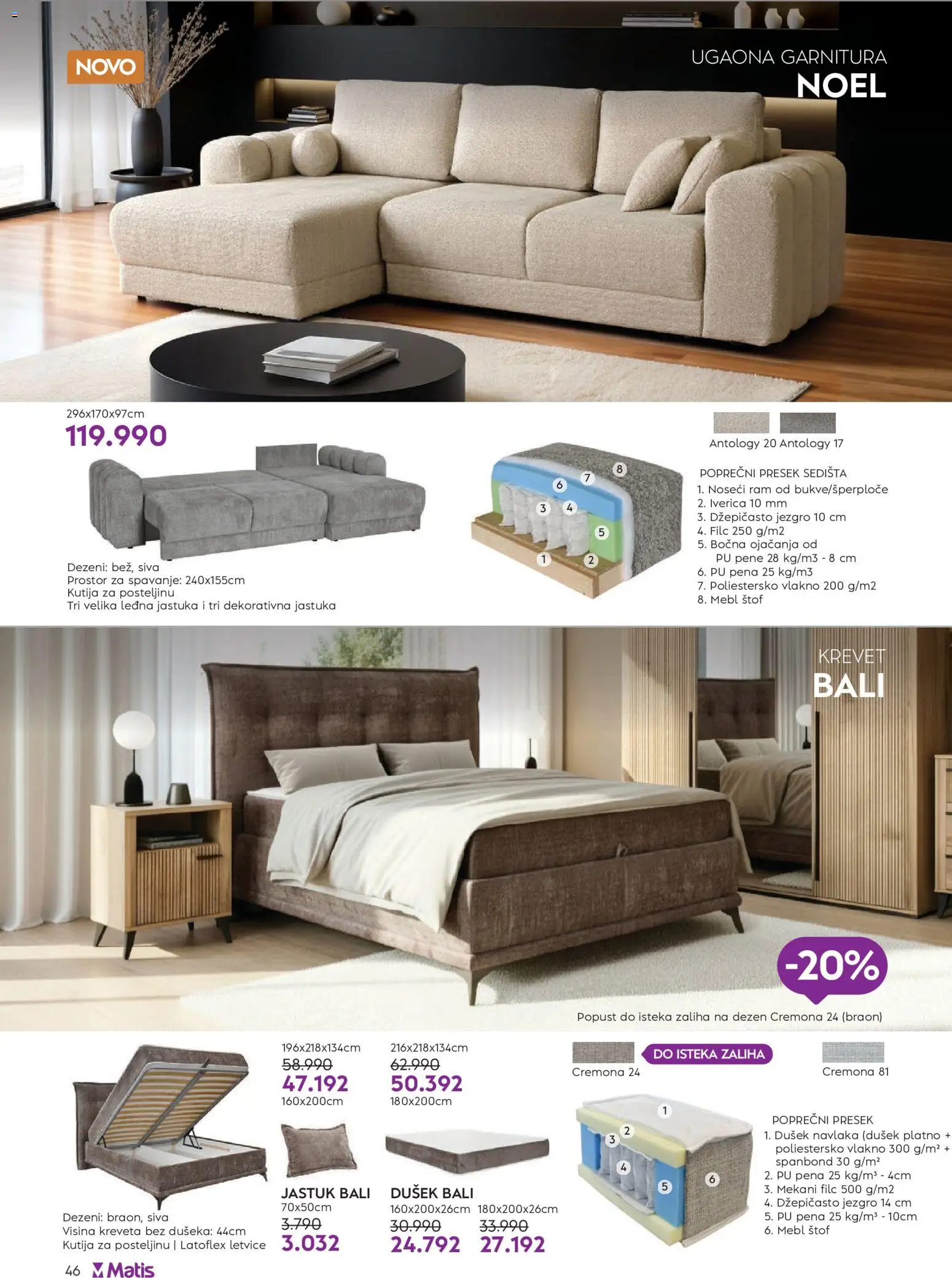 Matis katalog - važi od 01.04.2026 | Strana: 46 | Proizvode: Krevet, Dušek, Jastuk, Kutija