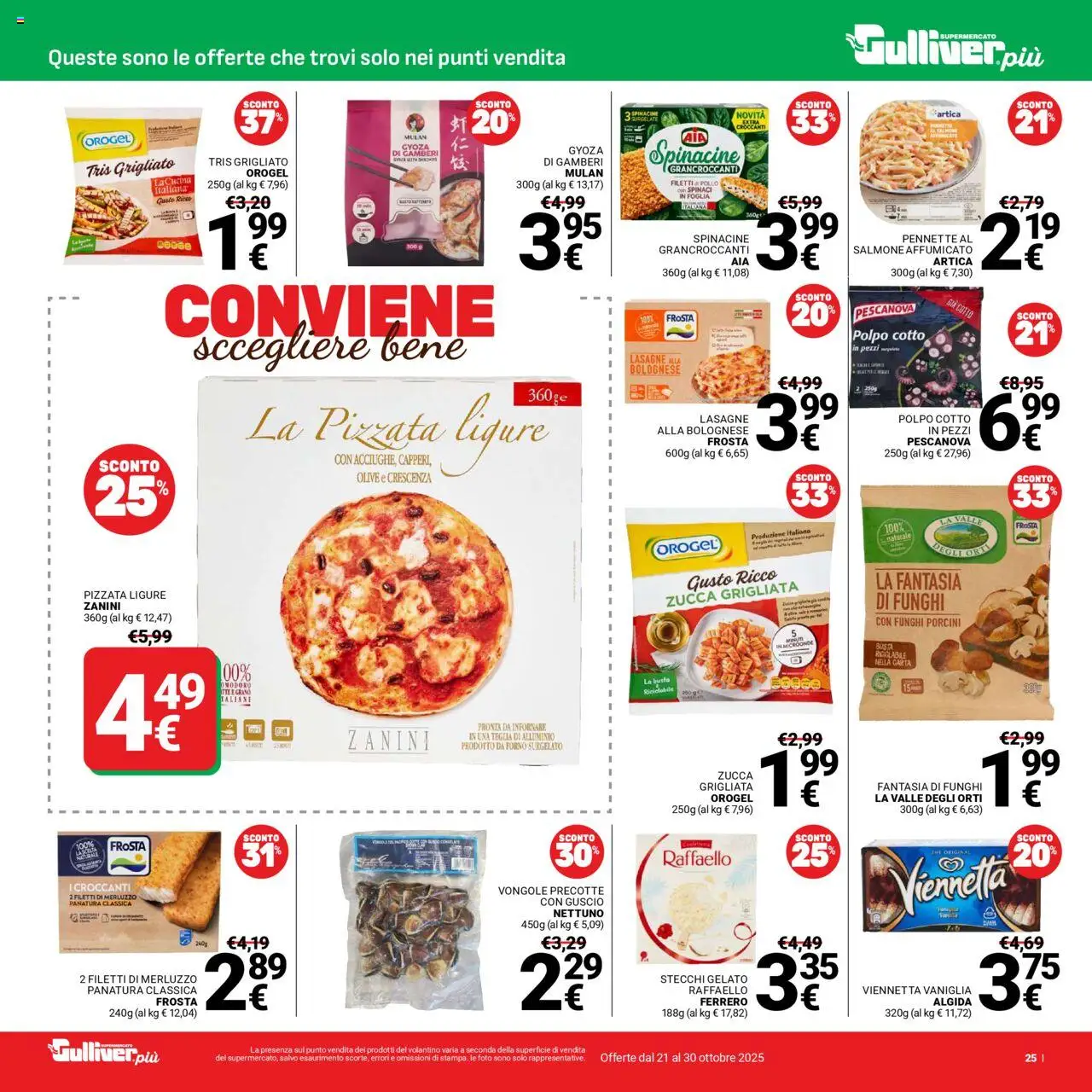 Volantino Gulliver del 21.10.2025 | Pagina: 25 | Prodotti: Teglia, Vongole, Spinaci, Zucca