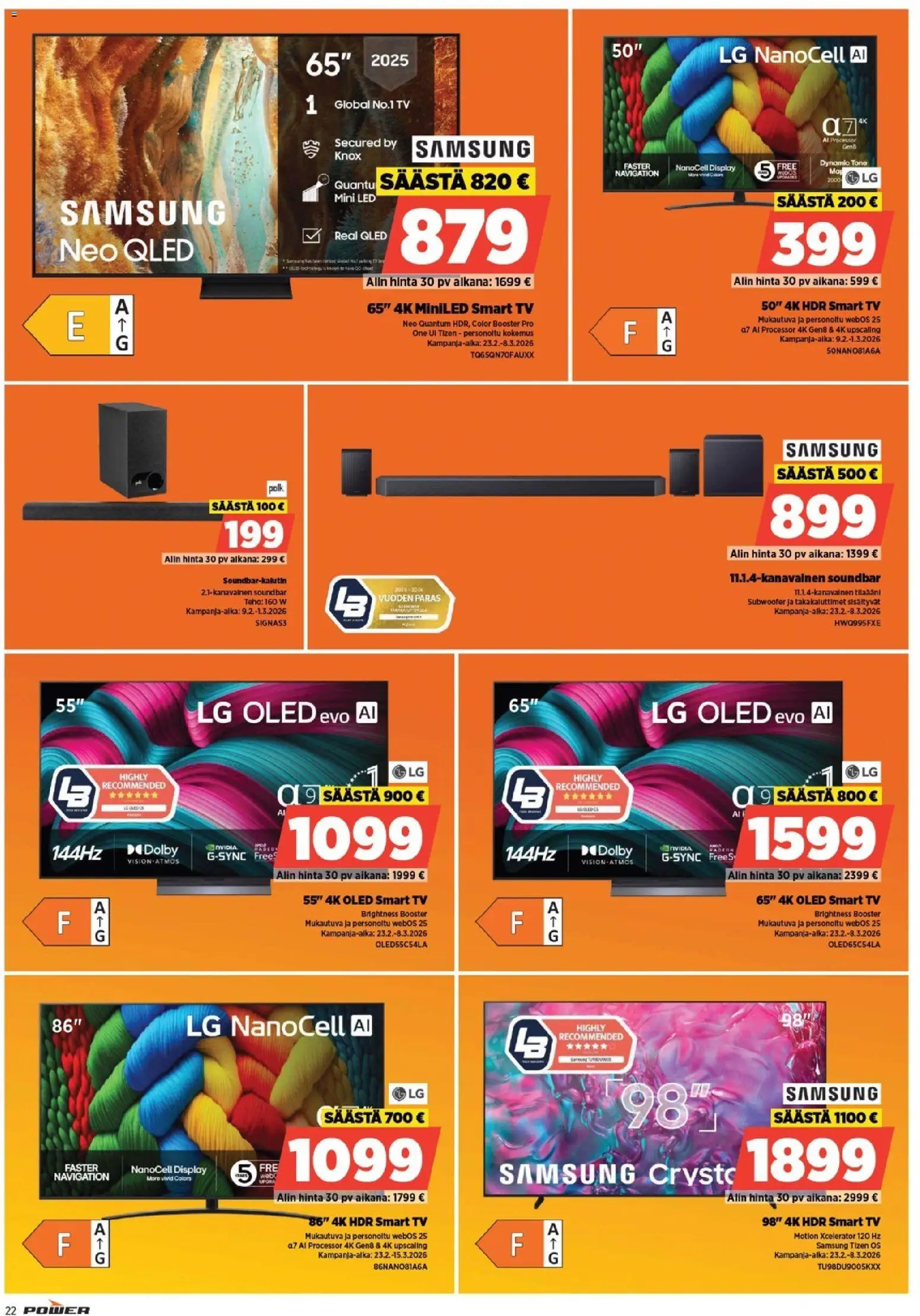Power tarjoukset – voimassa 23.03.2026 alkaen | Sivu: 22 | Tuotteet: Soundbar, TV