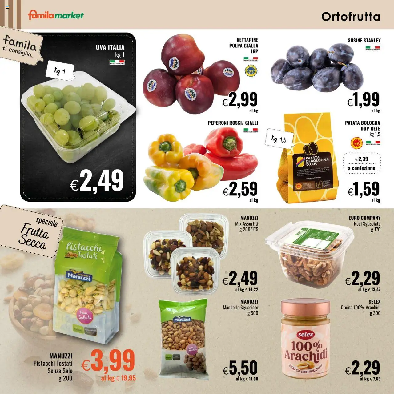 Volantino Famila del 21.08.2025 | Pagina: 2 | Prodotti: Peperoni, Frutta, Noci, Uva