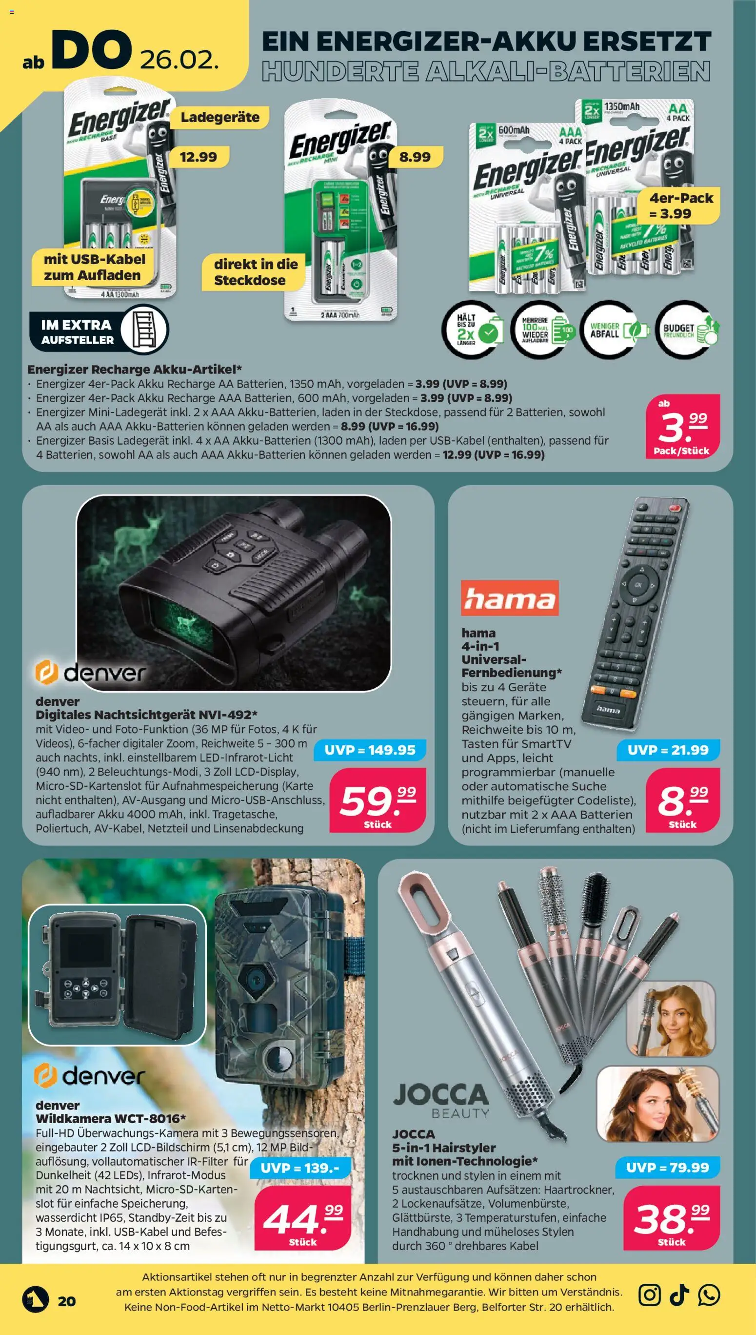 Netto Prospekt 	 – gültig ab 23.02.2026 | Seite: 26 | Produkte: Batterien, Steckdose, Netzteil, Video