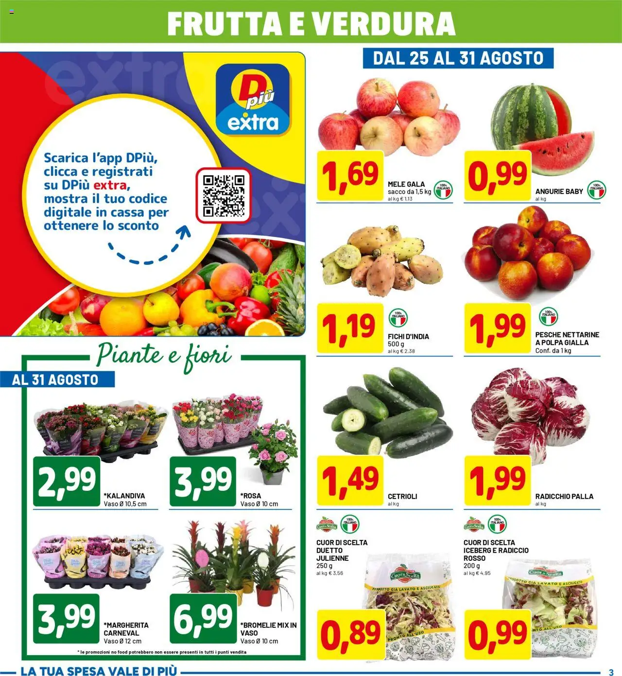 Volantino D Più del 18.08.2025 | Pagina: 3 | Prodotti: Mele, Cetrioli, Frutta, Vaso