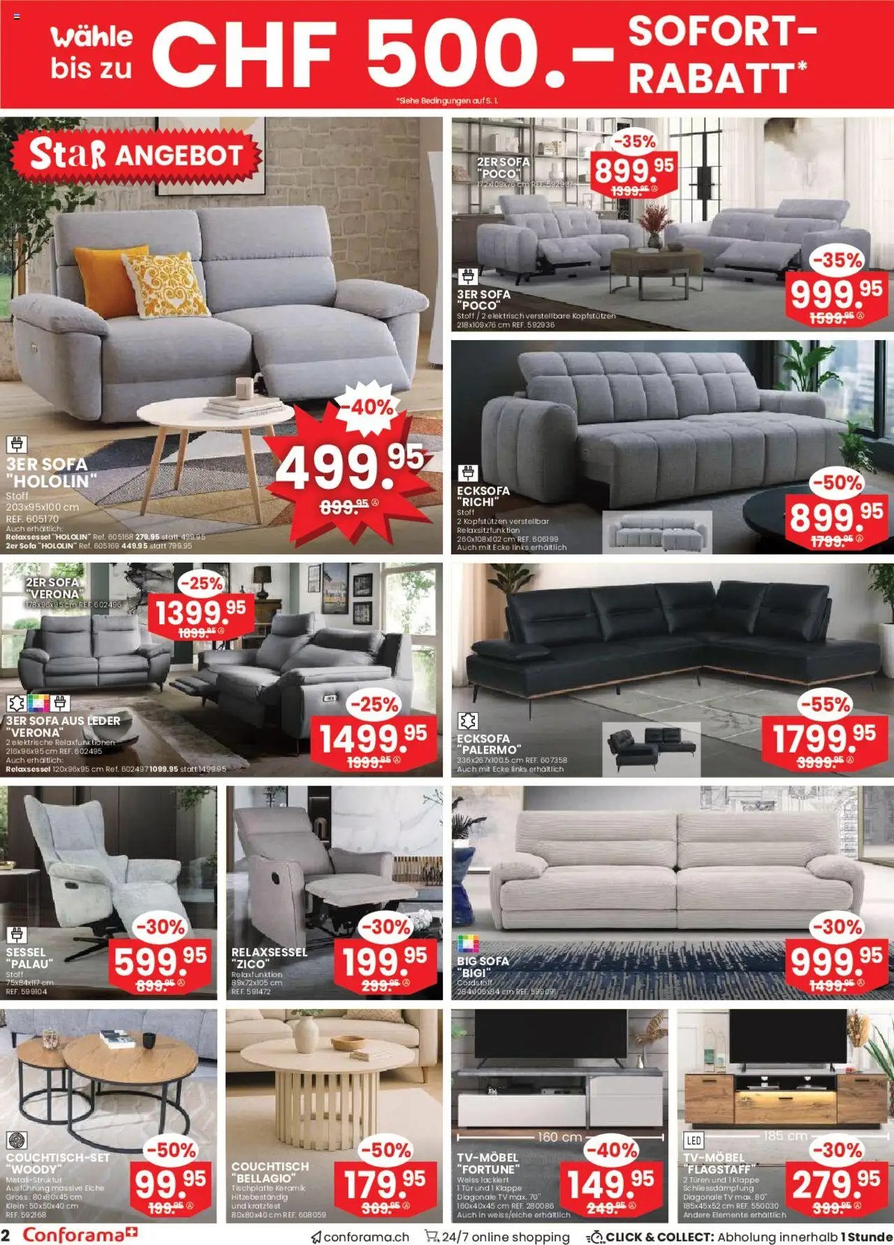 Conforama Aktionen ab 23.07.2025 | Seite: 2 | Produkte: Sessel, Couchtisch, Ecksofa, Relaxsessel