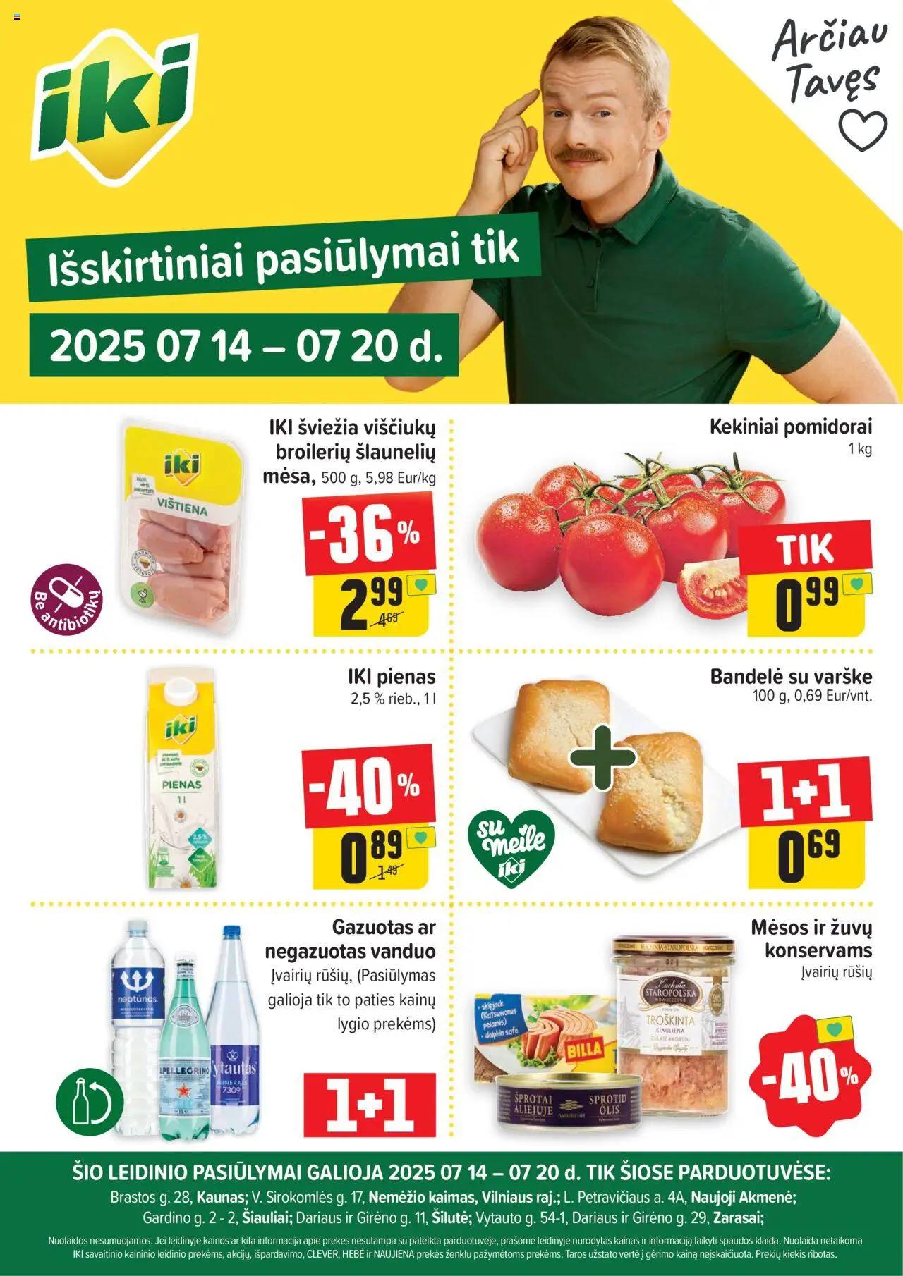 IKI - Leidinys - Specialūs pasiūlymai IKI parduotuvės klientams│galioja nuo 14.07.2025 | Puslapis: 1 | Prekių: Bandelė, Pienas, Vištiena, Kiauliena